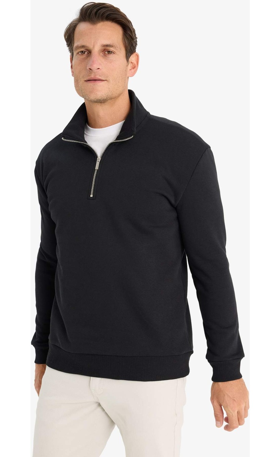 DeFacto Regular Fit Dik Yaka Yarım Fermuarlı Basic Sweatshirt X7405AZ25SP görsel 3