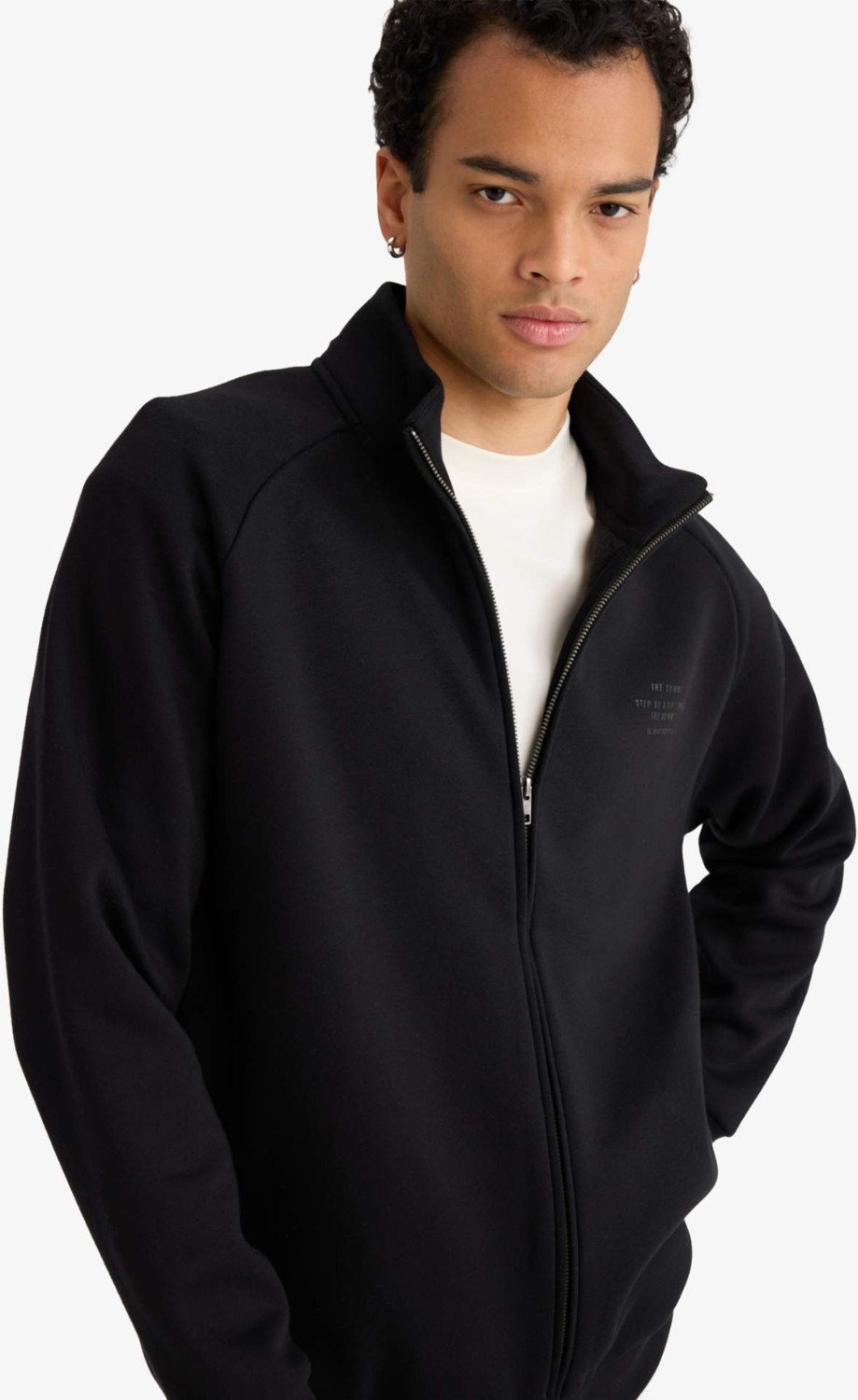 DeFacto Boxy Fit Dik Yaka Baskılı İçi Yumuşak Tüylü Cepli Fermuarlı Sweatshirt E1367AX26SP görsel 3