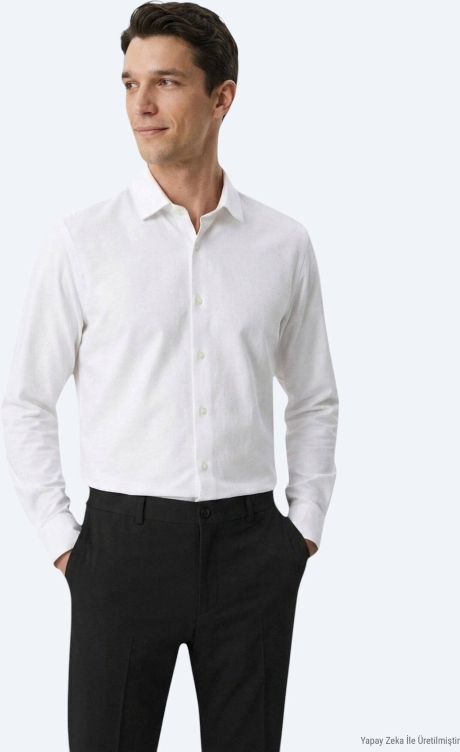 Kip Beyaz Düz Regular Fit Uzun Dokuma Casual Pamuk Karışımlı Gömlek
