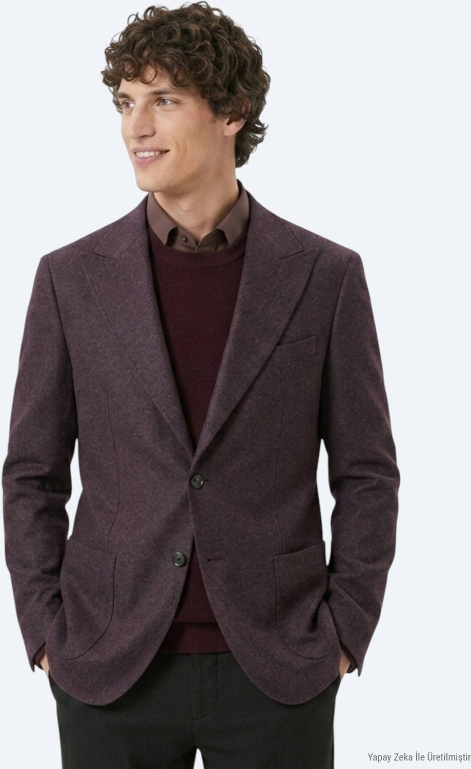 Kip Bordo Desenli Modern Fit Yün Karışımlı Örme Ceket