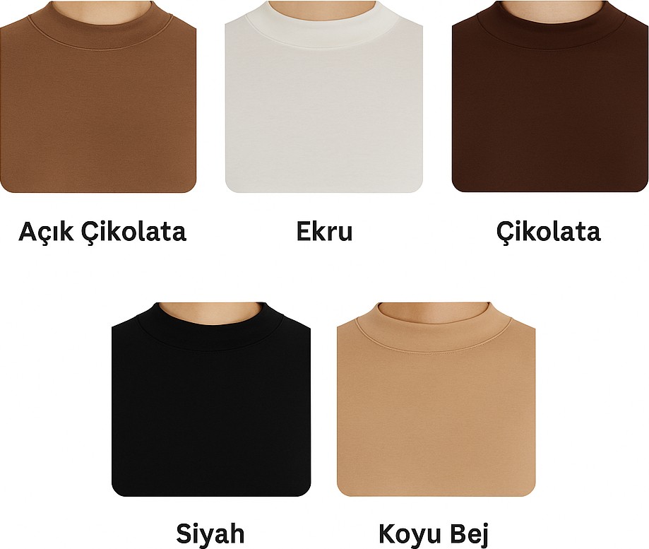 Manolyaşal İslamic Hijab Hafif Balıkçı Yakalı Parmak Geçmeli Likralı Organik Kadın Body - Açık Çikolata - L-XL görsel 7