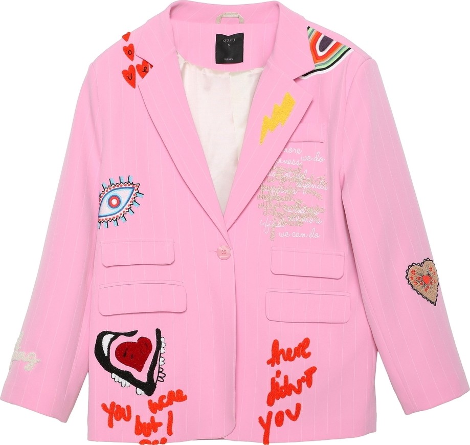 Quzu Renkli Nakış Detaylı Blazer Ceket