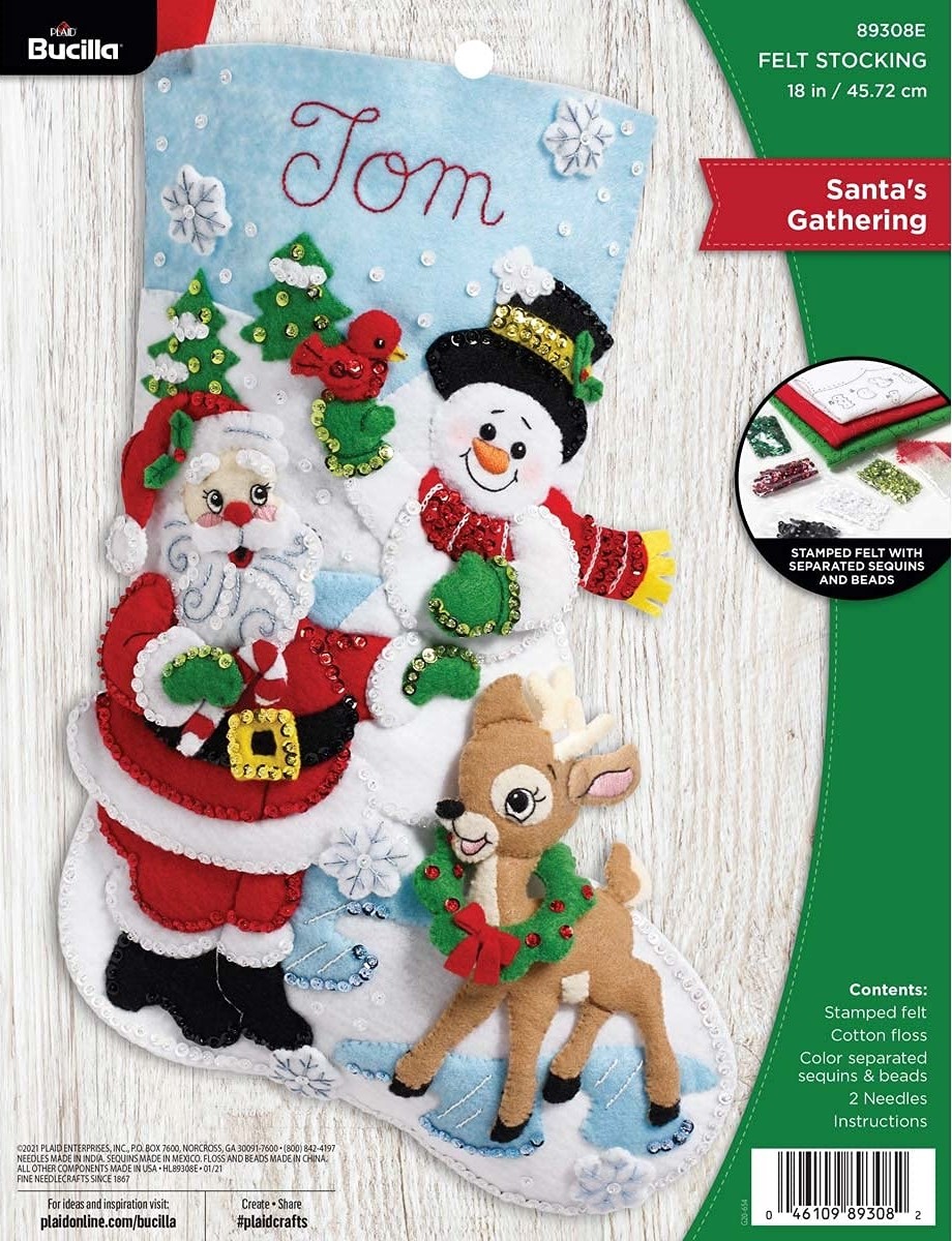 Die Grup Bucilla Keçe Aplike Noel Çorabı, Noel Baba'nın Buluşması, 45,72 Cm, Kumaş