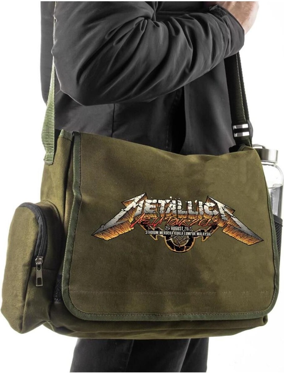 Mediterian Yeşil Uniseks Postacı Çantası, Metallica Desenli, Şık ve Hafif Tasarım