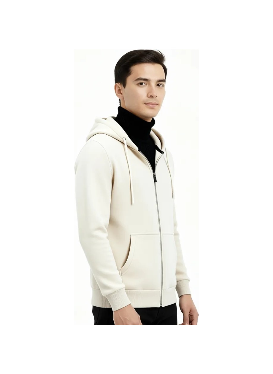 Süvari Kapüşonlu Fermuarlı Yaka Regular Kalıp Düz Siyah Sweatshirt görsel 7