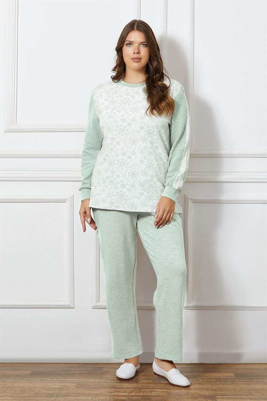 Flz Battal Büyük Beden Uzun Kol Kışlık Pijama Takımı Dowry B09-124