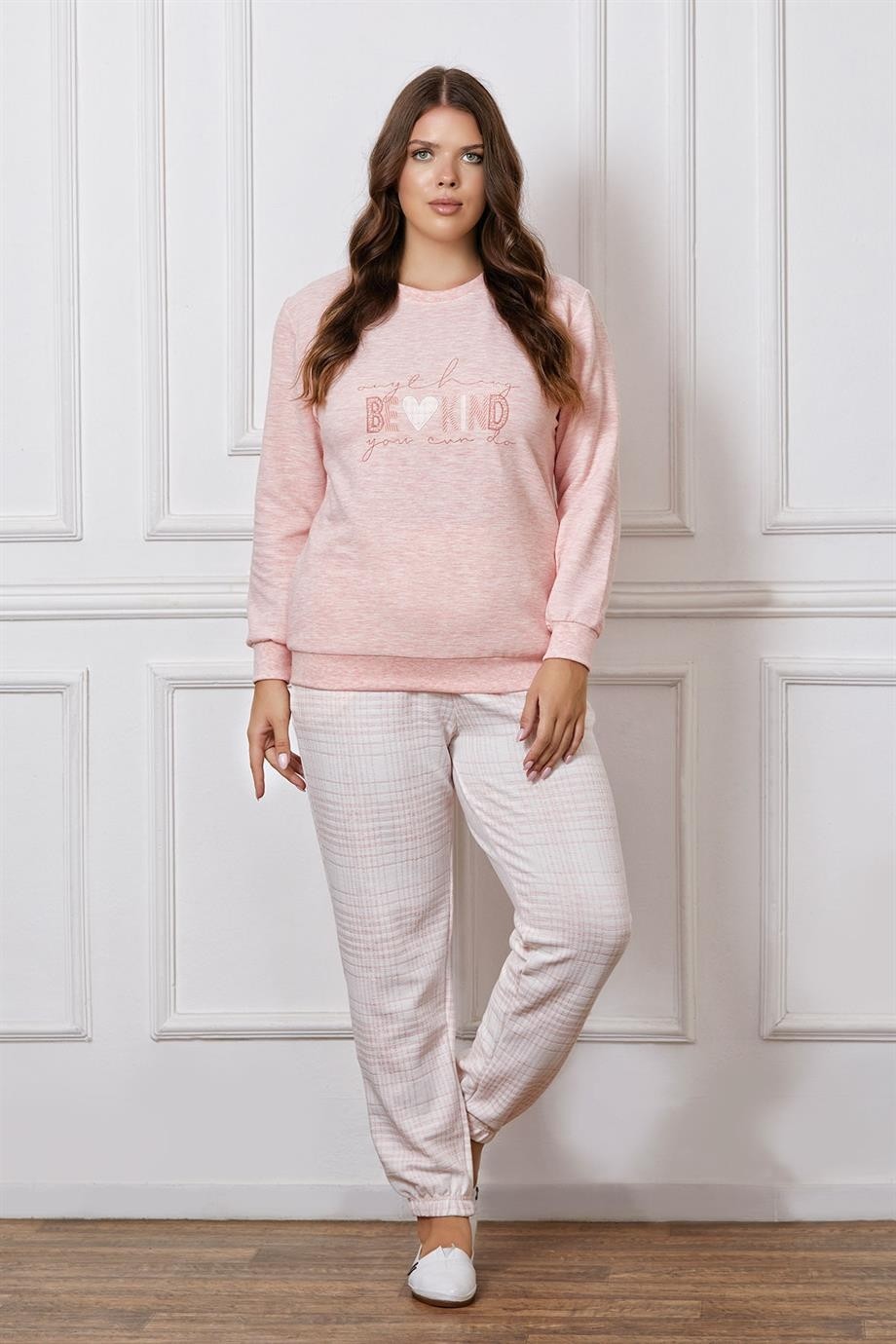 Flz Battal Büyük Beden Kışlık Uzun Kol Pijama Takımı Dowry B09-120