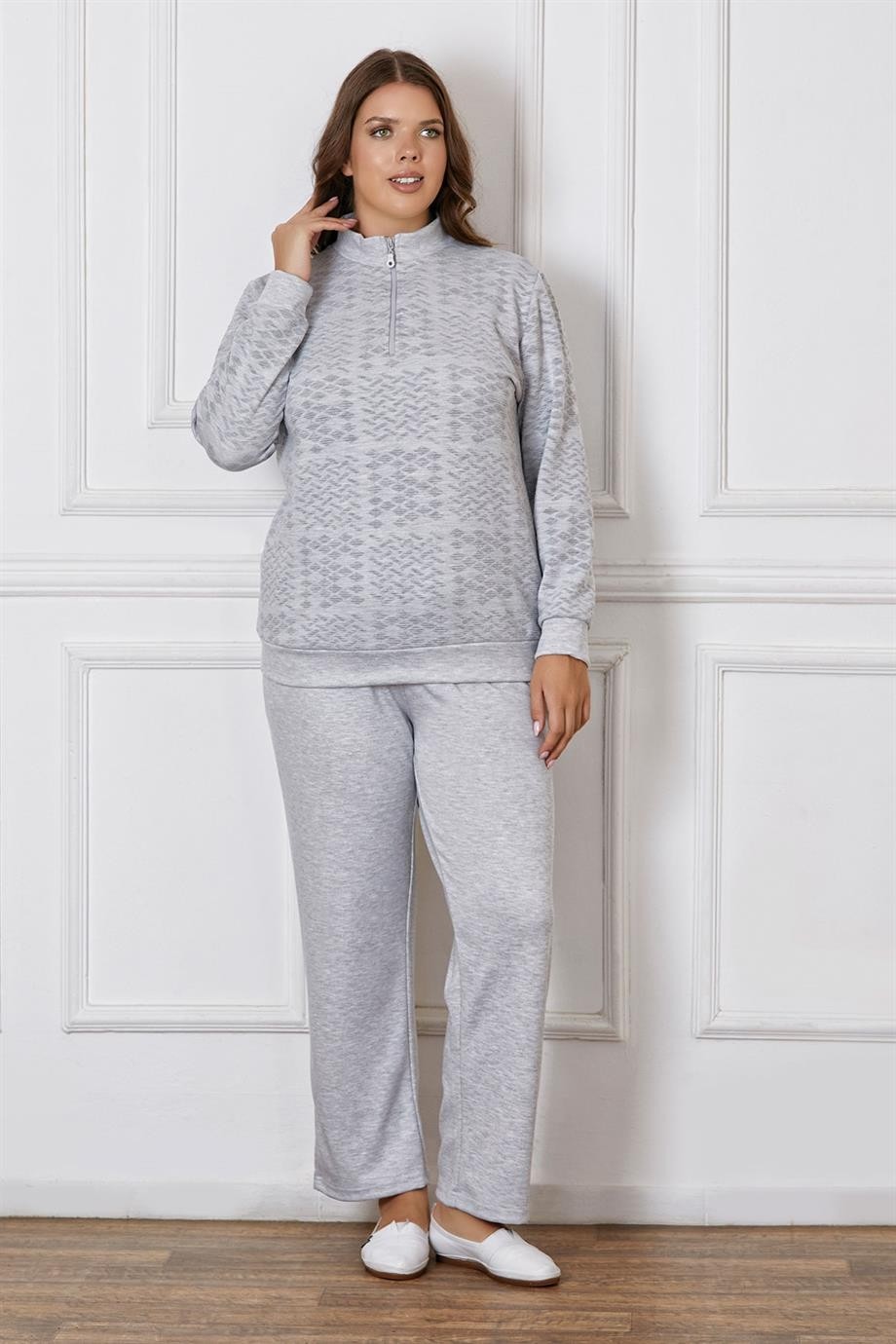 Flz Battal Büyük Beden Uzun Kol Kışlık Pijama Takımı Dowry B09-125