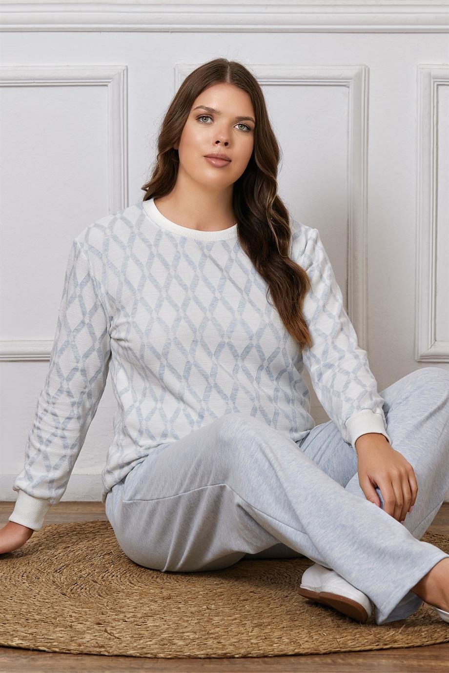 Flz Büyük Beden Battal Uzun Kol Kışlık Pijama Takımı Dowry B09-123
