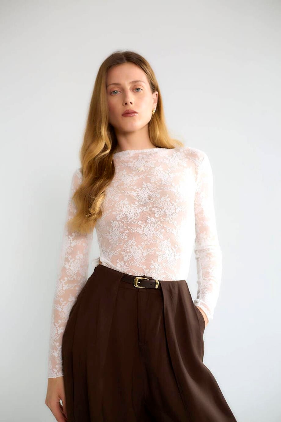 Nazen Giyim Kemerli Geniş Paça Krem Kadın Pantolon D83910-2Y5