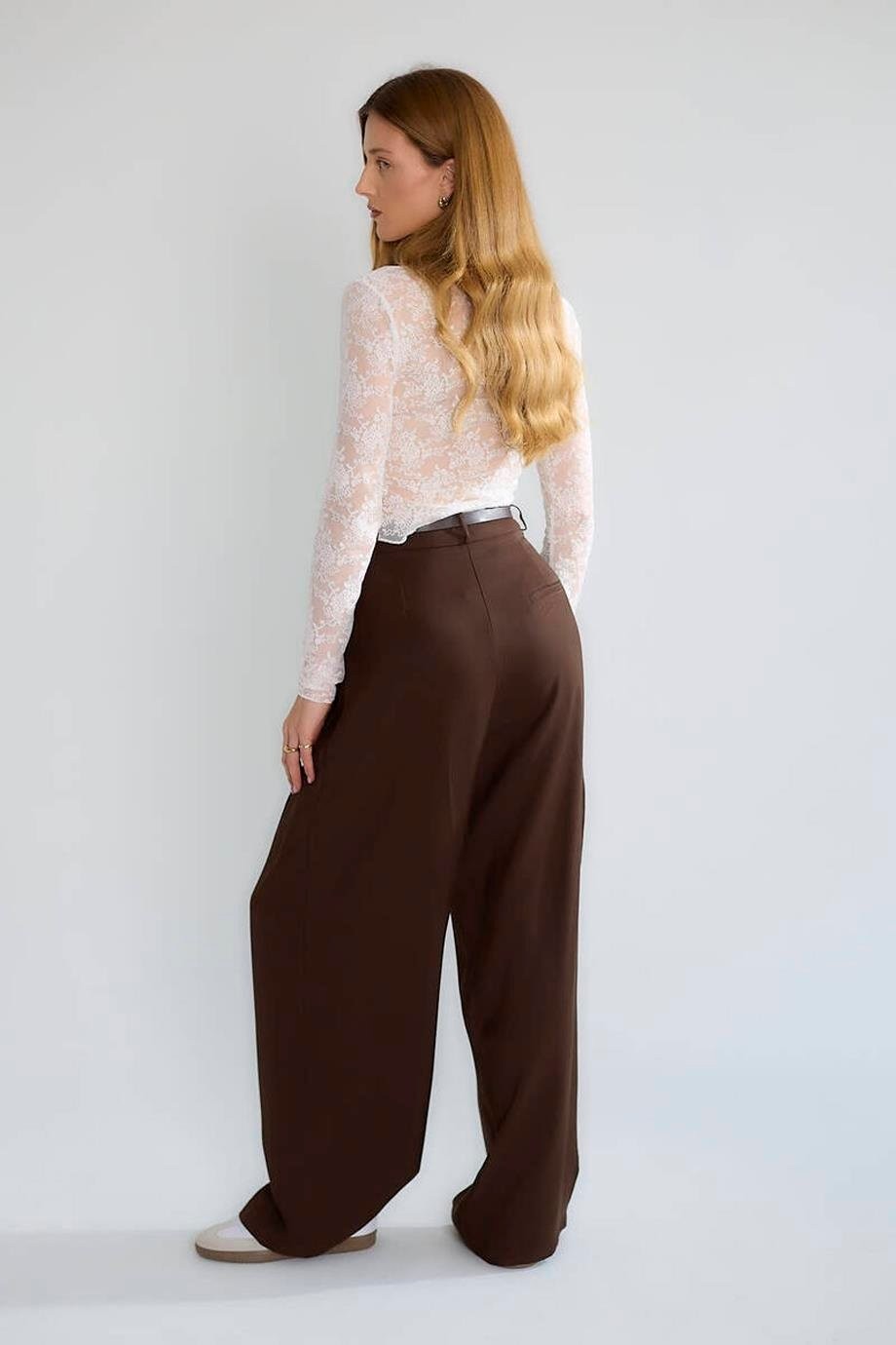 Nazen Giyim Kemerli Geniş Paça Krem Kadın Pantolon D83910-2Y5 görsel 3