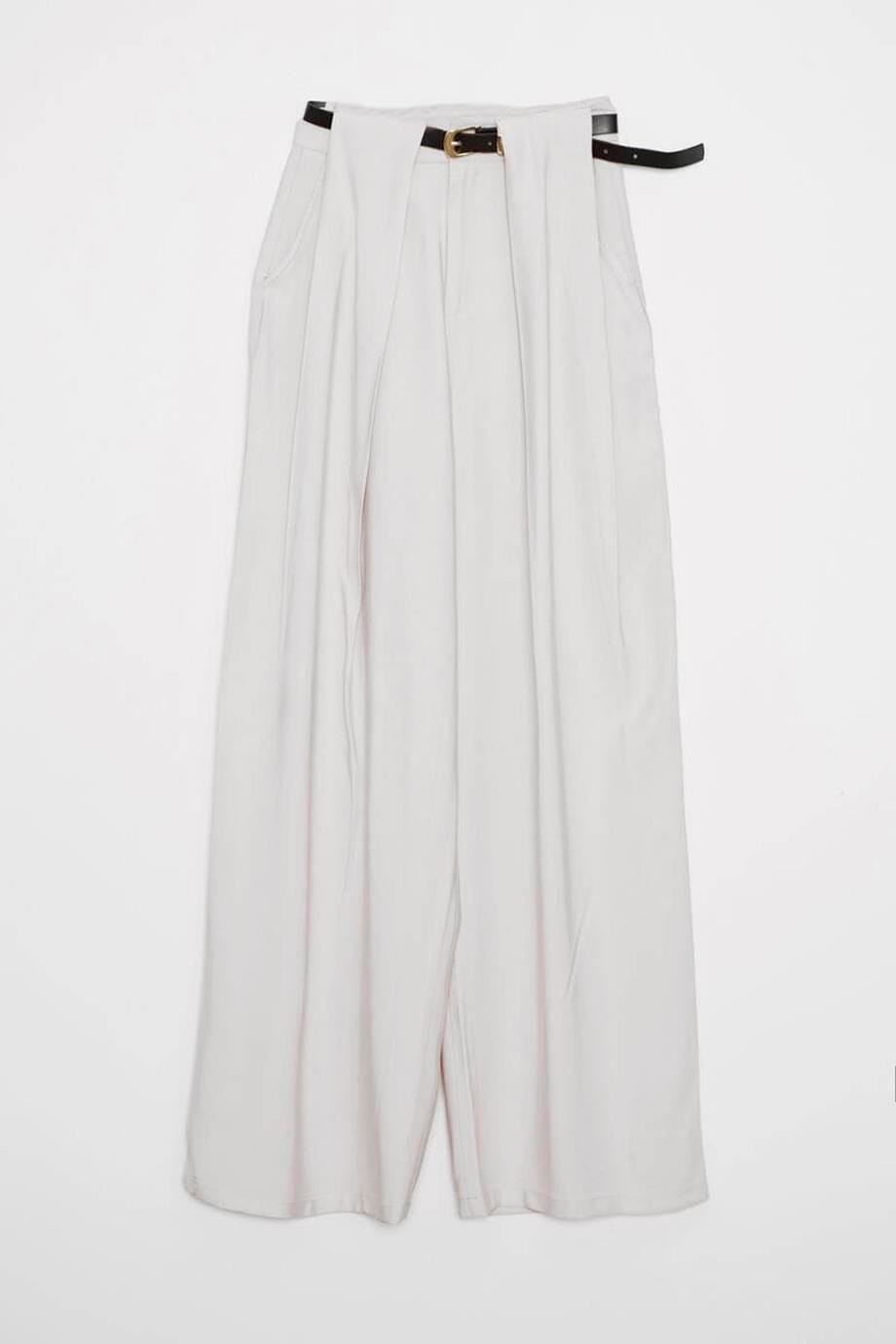 Nazen Giyim Kemerli Geniş Paça Krem Kadın Pantolon D83910-2Y5 görsel 5