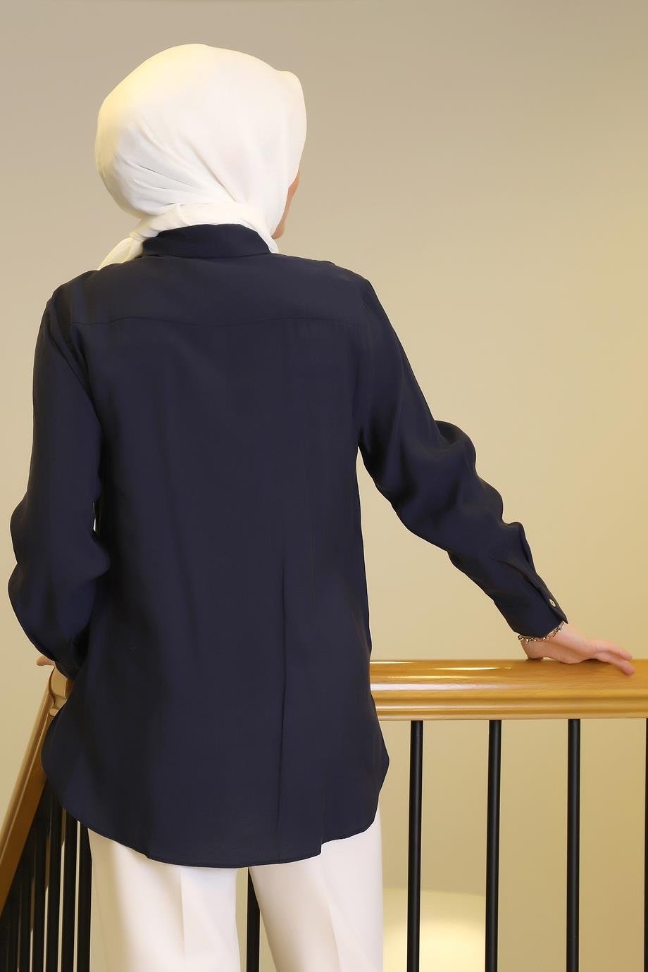 Nazen Giyim Uzun Kollu Navy Kadın Gömlek 32207-2Y5 görsel 3