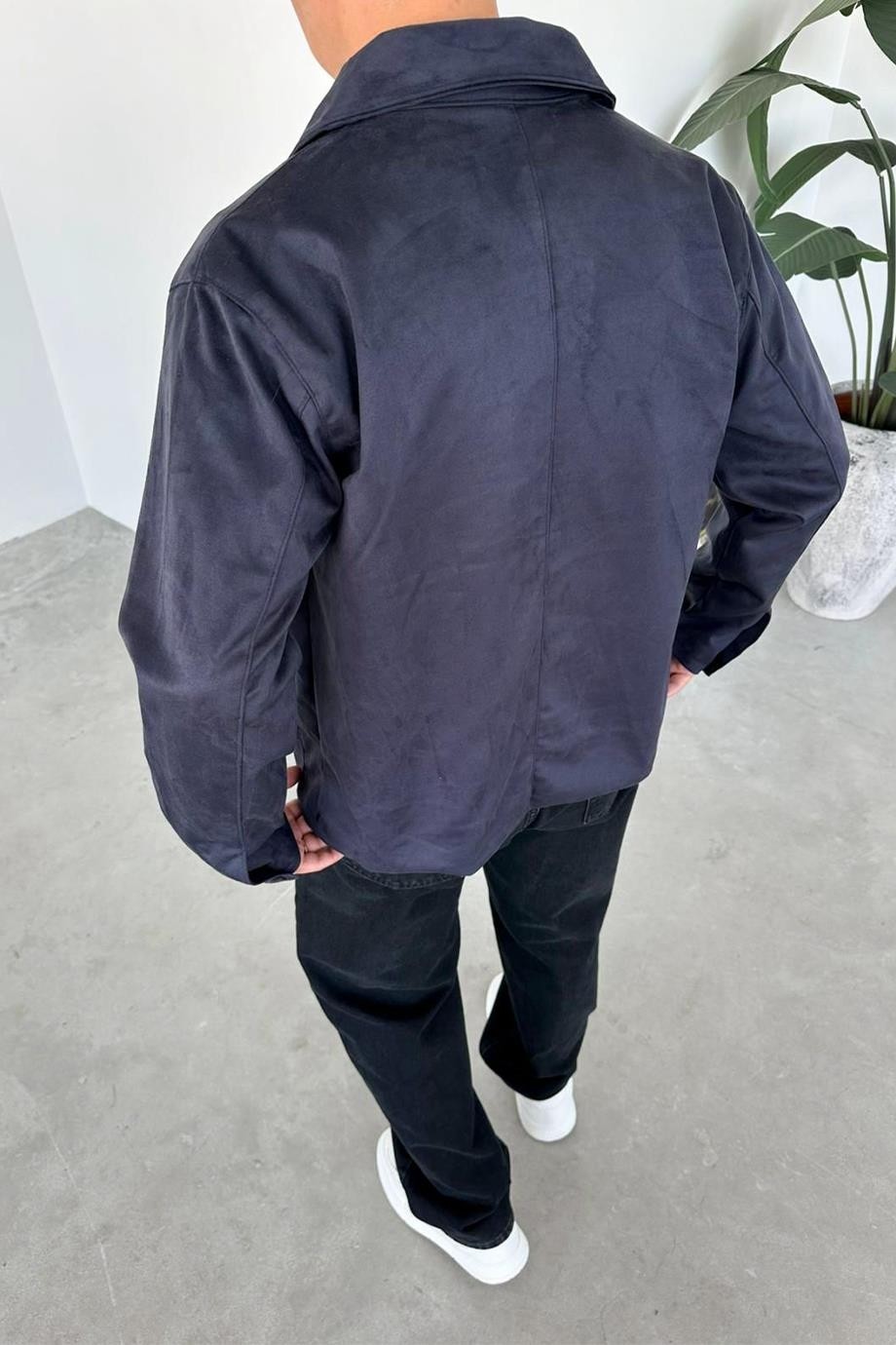 HAFKA Lacivert Süet Kumaş Basic Relaxed Ceket görsel 3