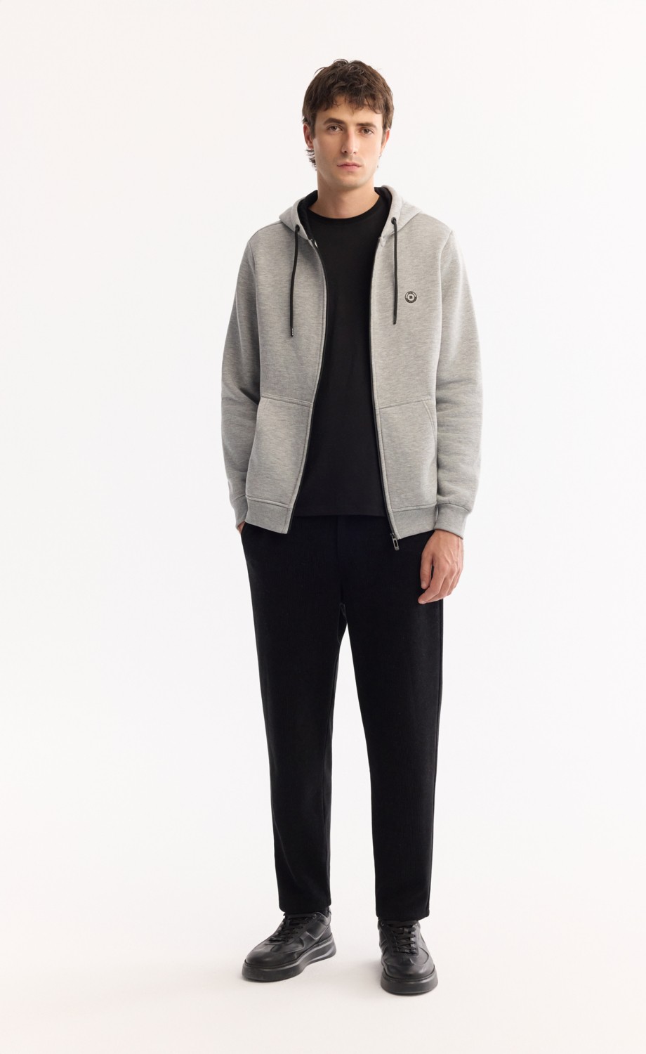 AVVA Erkek Gri Kapüşonlu 3 İplik Şardonlu Fermuarlı Regular Fit Sweatshirt E001019 görsel 6