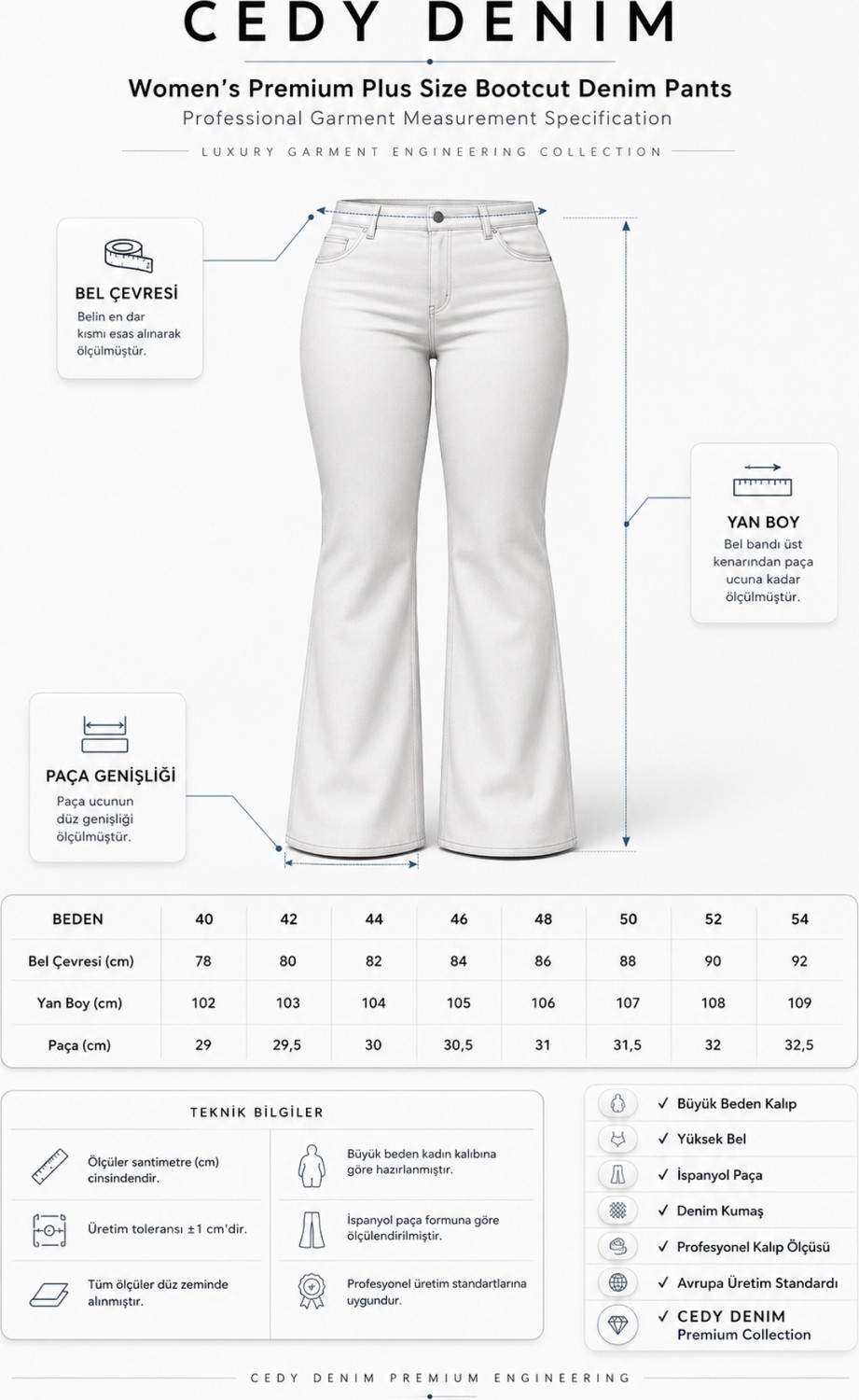 Cedy Denim Cedy Denım - Kadın Büyük Beden Ispanyol Paça Yüksek Bel Skinny Fit Likralı Pantolon C628 görsel 2
