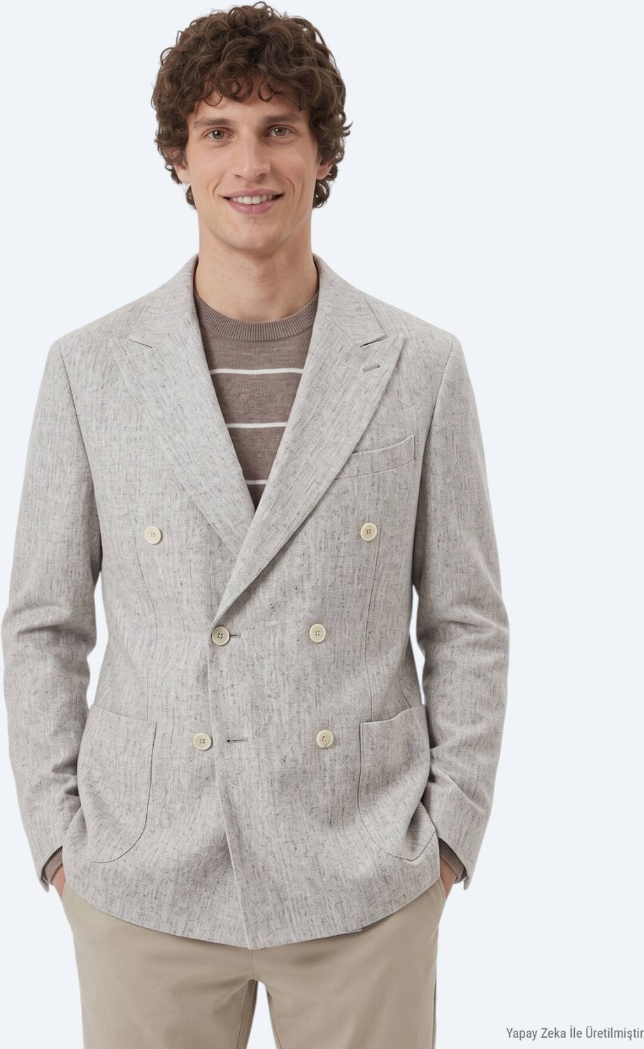 Kip Açık Kahve Desenli Modern Fit Yün Karışımlı Ceket