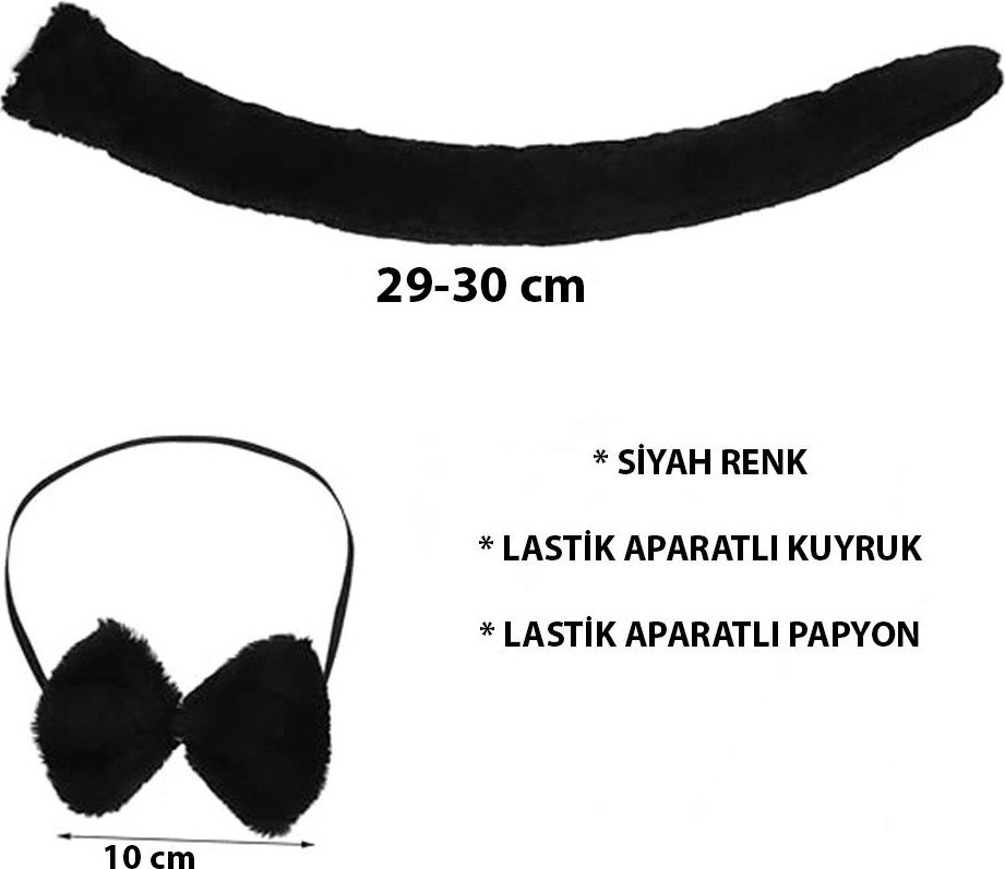 Sylar Peluş Siyah Renk Kuyruk ve Papyon Yetişkin Çocuk Uyumlu