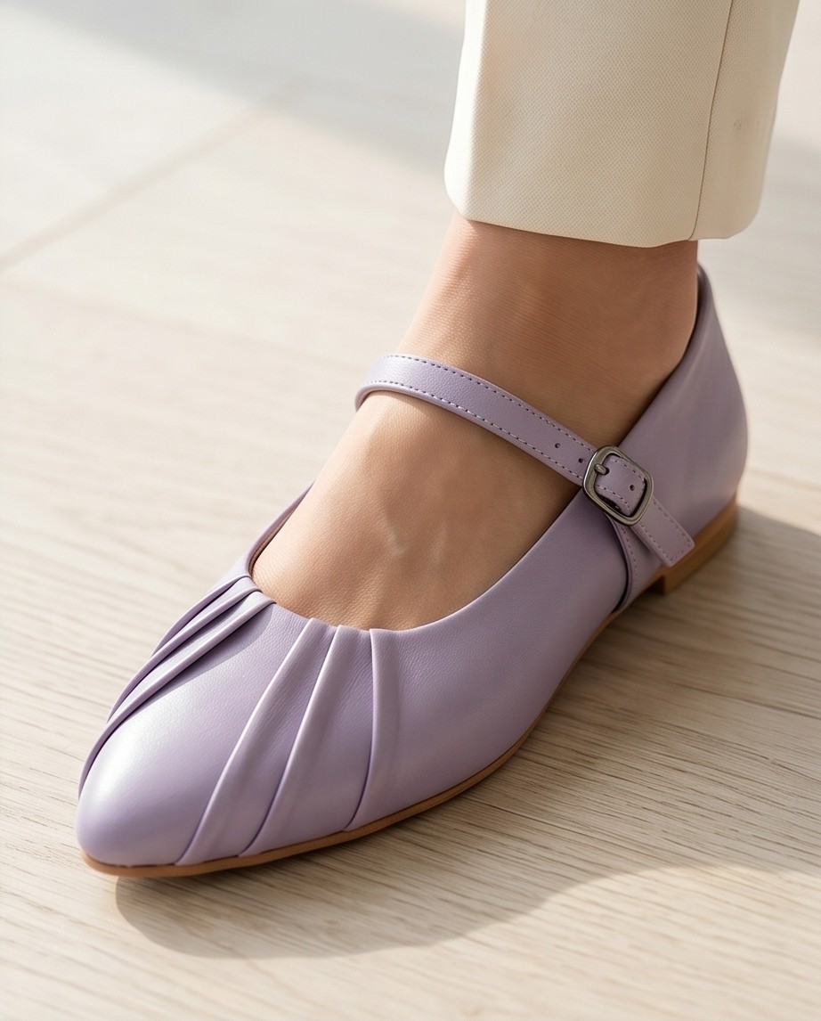 Futsi Shoes Allegra Lacivert Hakiki Deri Bilekten Tokalı Piliseli Kadın Babet