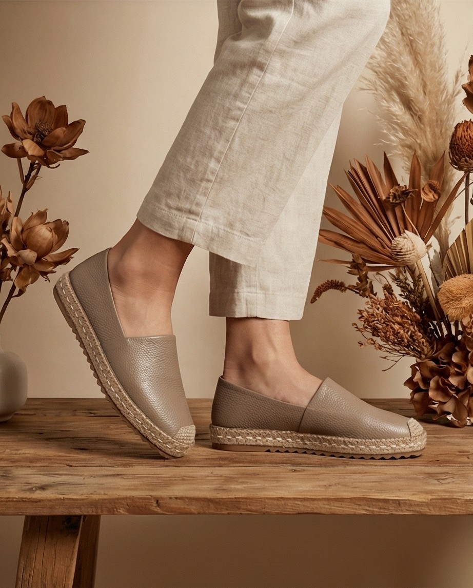 Futsi Shoes Lucıa Vizon Hakiki Deri Dikiş Detaylı Kadın Espadril görsel 4