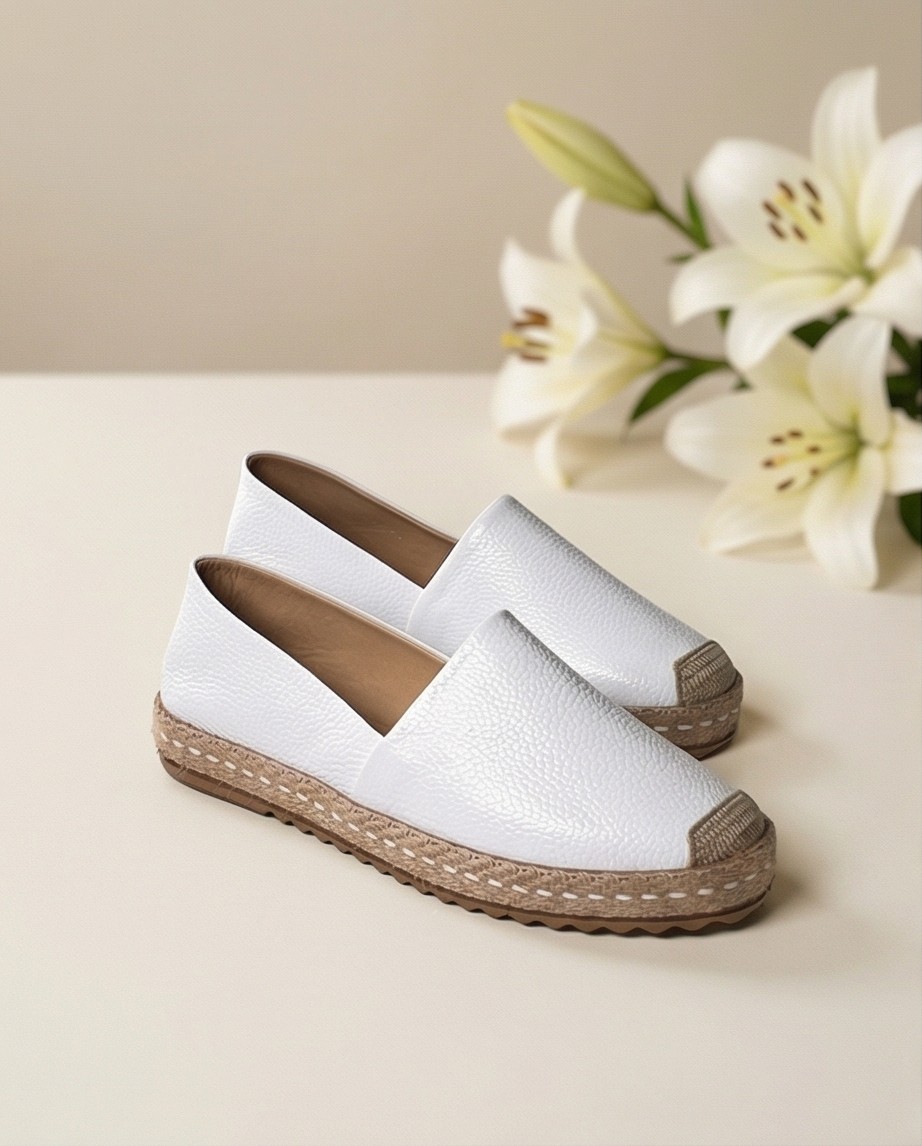 Futsi Shoes Lucıa Vizon Hakiki Deri Dikiş Detaylı Kadın Espadril