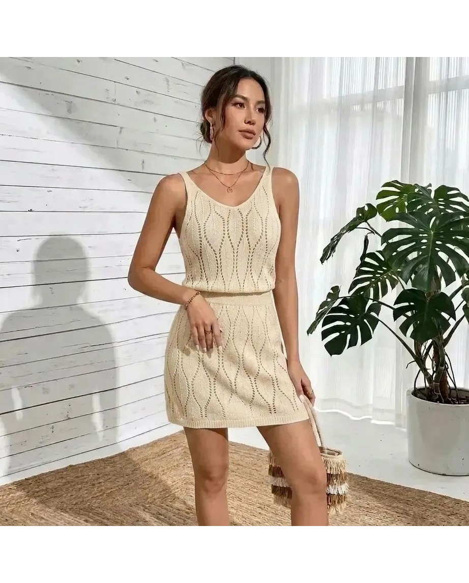 Tekno Grup %100 Pamuk Yaprak Desen Belden Lastikli Ajurlu Kısa Askılı Triko Plaj Elbisesi Tekno Grup görsel 4