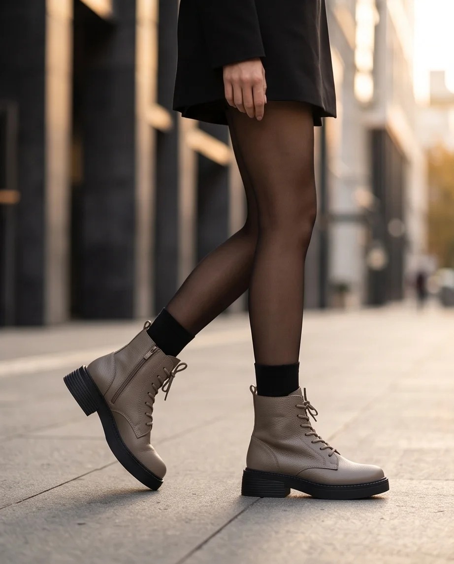 Futsi Shoes Ravenna Lacivert Hakiki Deri Bağcıklı Kalın Taban Topuklu Postal Kadın Bot görsel 4
