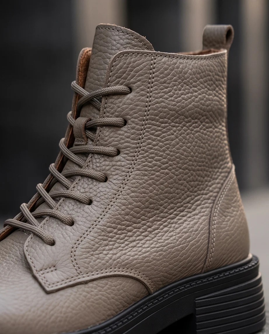 Futsi Shoes Ravenna Lacivert Hakiki Deri Bağcıklı Kalın Taban Topuklu Postal Kadın Bot görsel 5