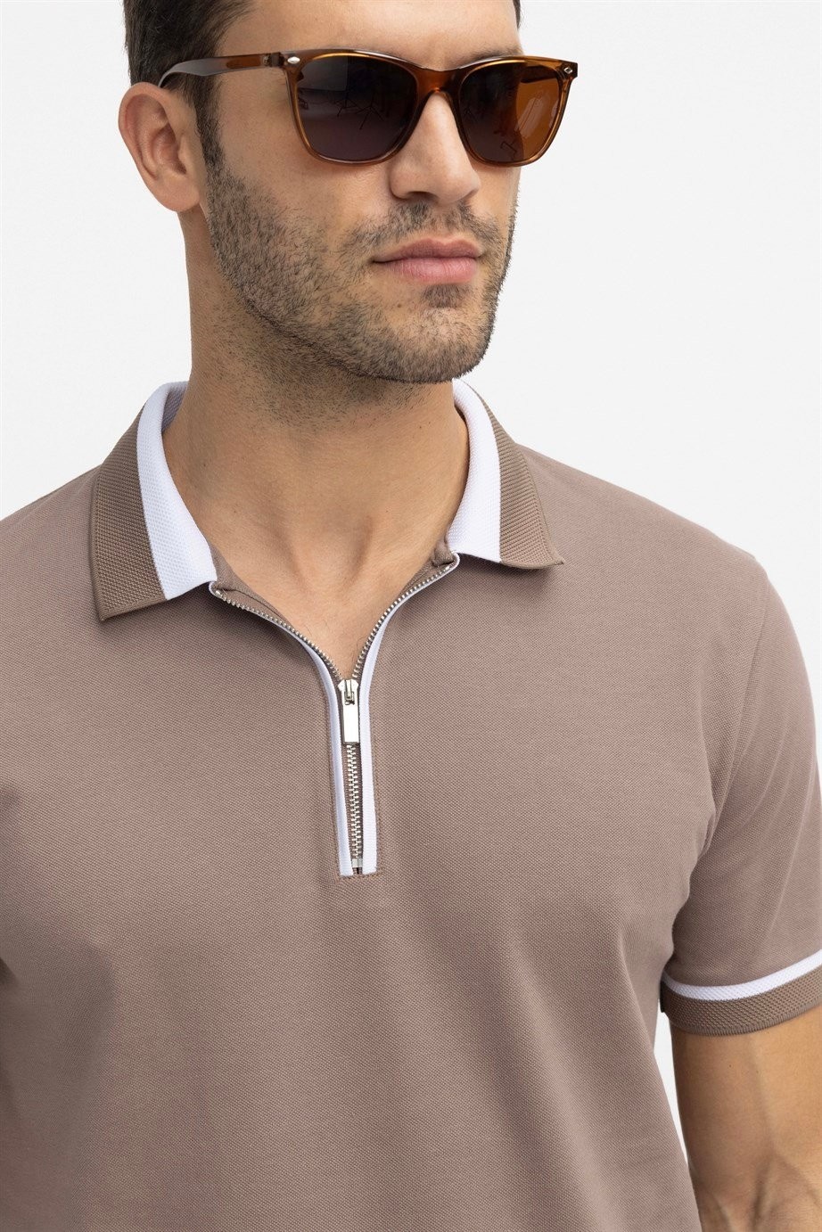 Tudors Erkek Slim Fit Dar Kesim %100 Pamuk Düz Pike Fermuarlı Siyah Polo Yaka Tişört