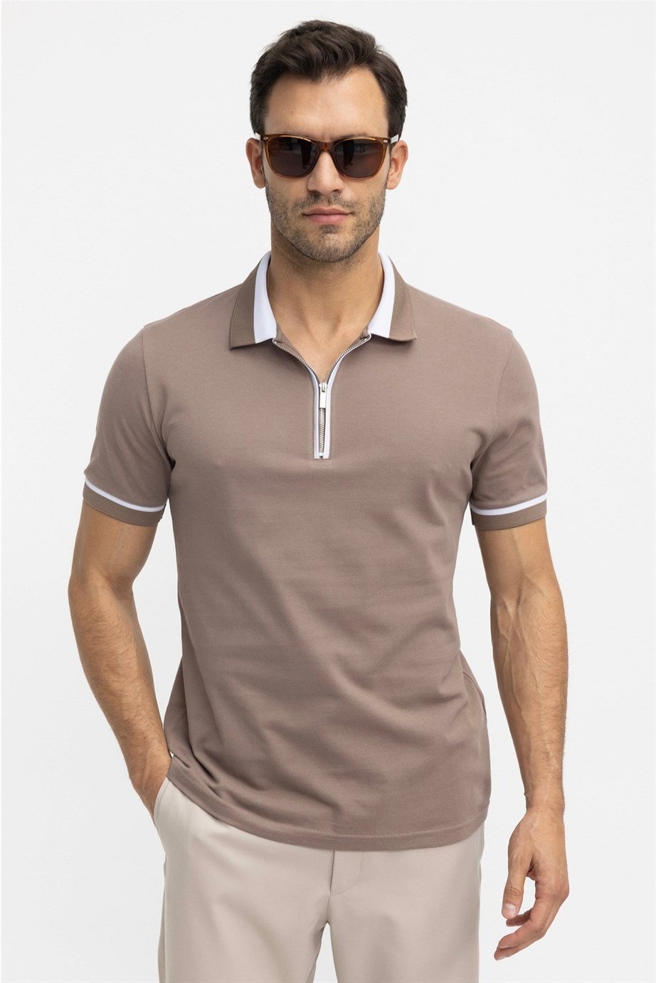 Tudors Erkek Slim Fit Dar Kesim %100 Pamuk Düz Pike Fermuarlı Siyah Polo Yaka Tişört görsel 2