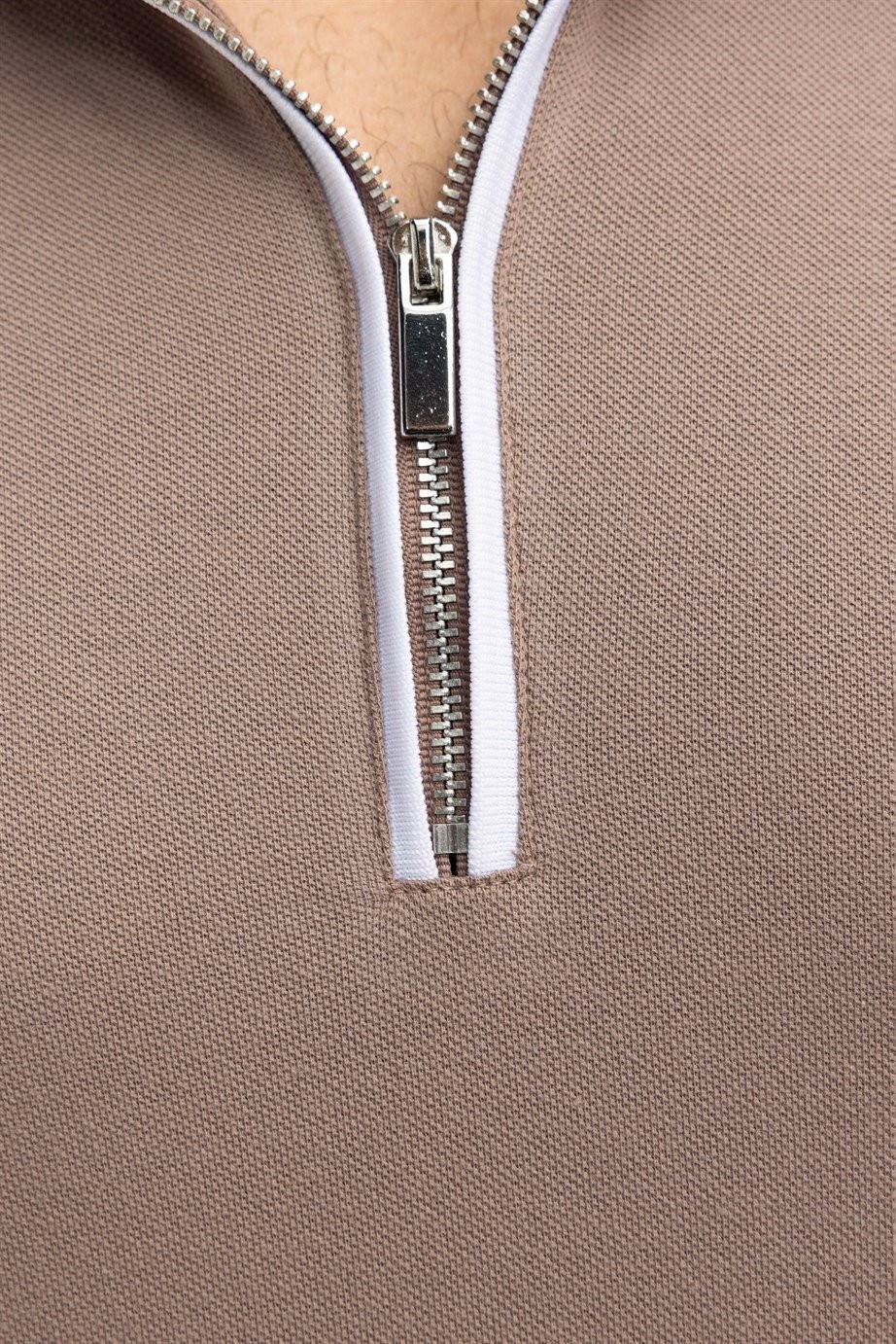 Tudors Erkek Slim Fit Dar Kesim %100 Pamuk Düz Pike Fermuarlı Siyah Polo Yaka Tişört görsel 3