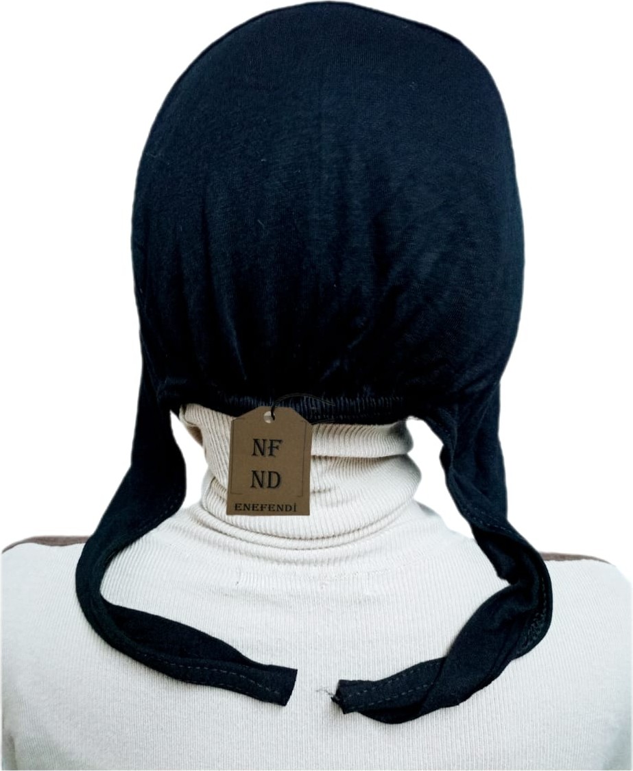 NF ND ENEFENDİ Silikonlu Düz Bone | Kaymayan Tesettür Hijab Iç Bone, Dikişsiz Siyah Rahat ve Şık Kullanım görsel 2