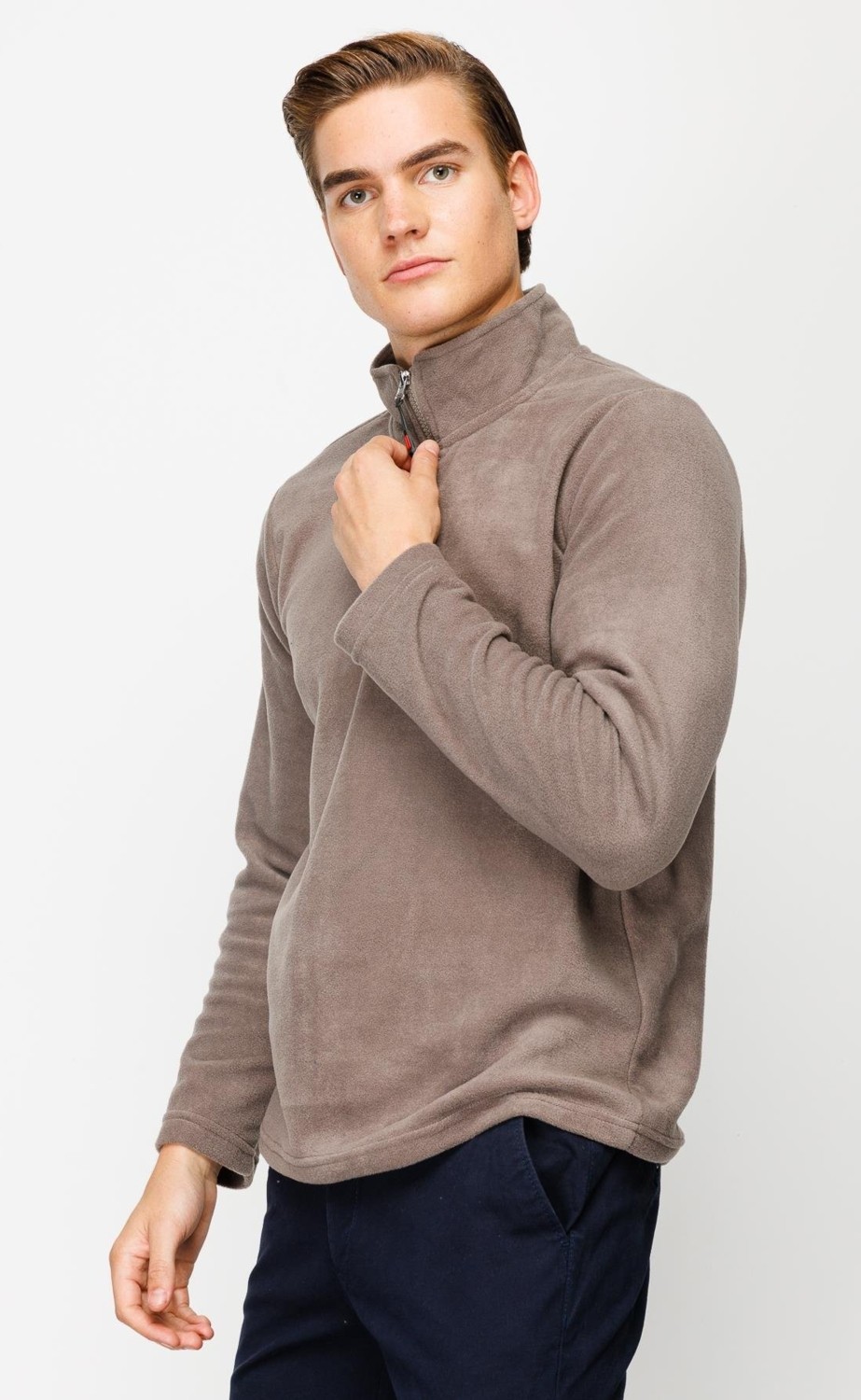 İGS Bordo Erkek Yarım Fermuar Polar Sweatshirt Dik Yaka Model