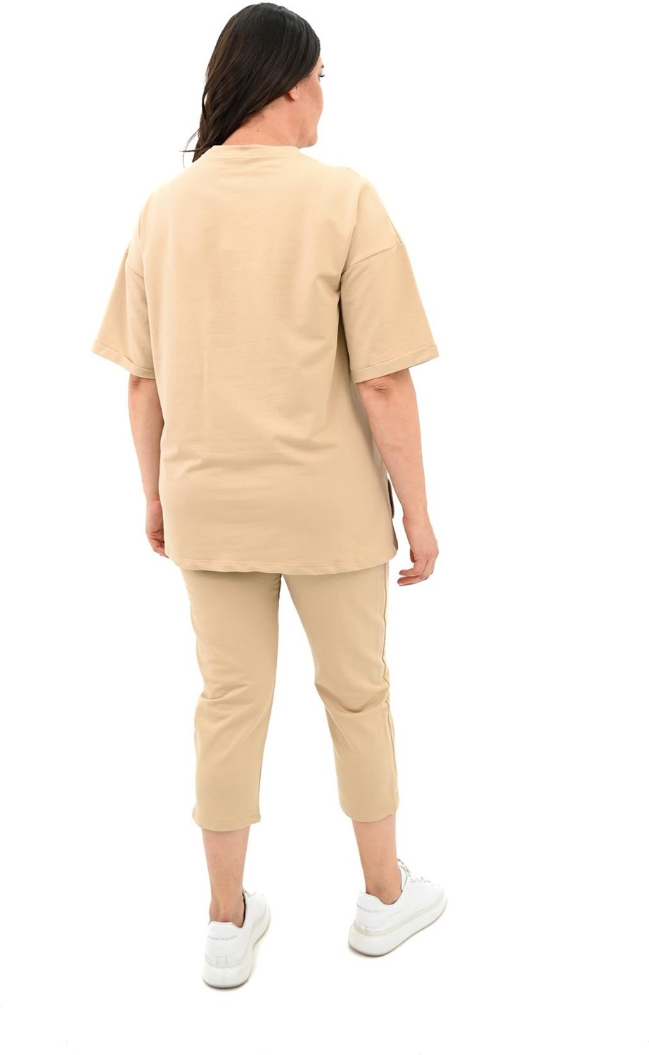 Moda Xlarge Kadın Yırtık Cep Detaylı Kısa Kollu Büyük Beden Kapri Eşofman Takım 8010-23 görsel 4