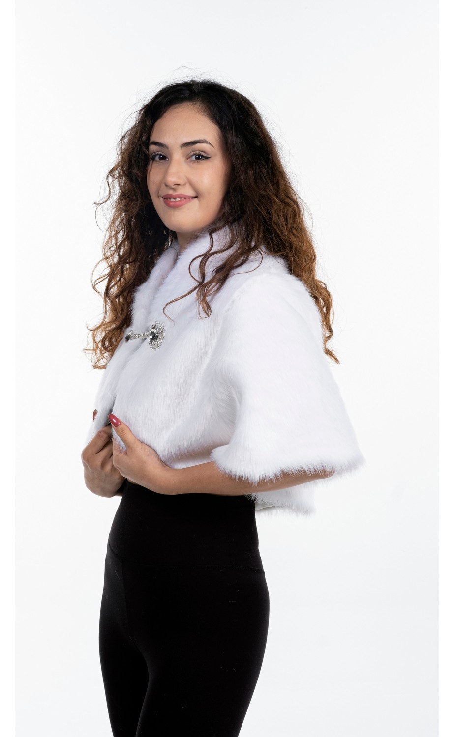 KürkZone Gizli Kollu Kürk Abiye Gelinlik Üstü Broşlu Etol Bolero görsel 4
