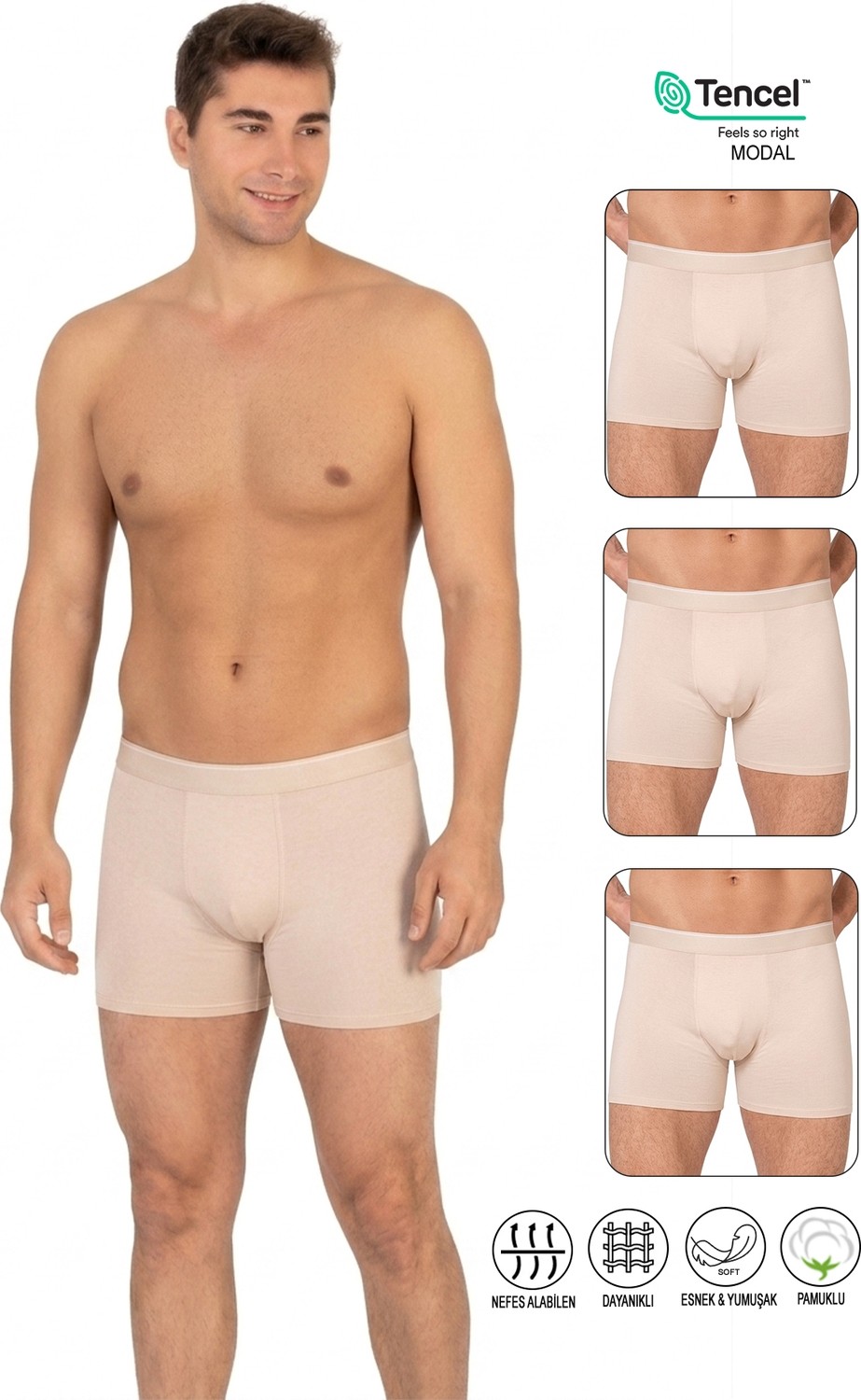 Özkan Underwear Özkan 11256 3'lü Paket Erkek Premium Kumaş Modal Pamuklu Esnek Yumuşak Boxer Şort