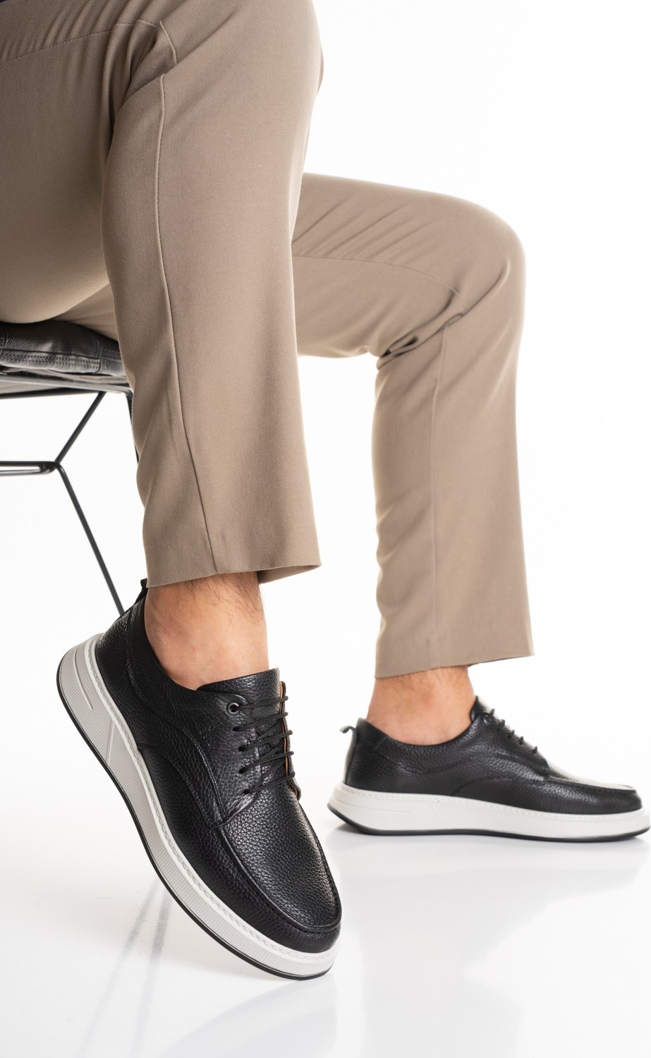 Fame Step Erkek Hakiki Deri Günlük Ayakkabı Modern Casual Kalın Taban Bağcıklı Bologna