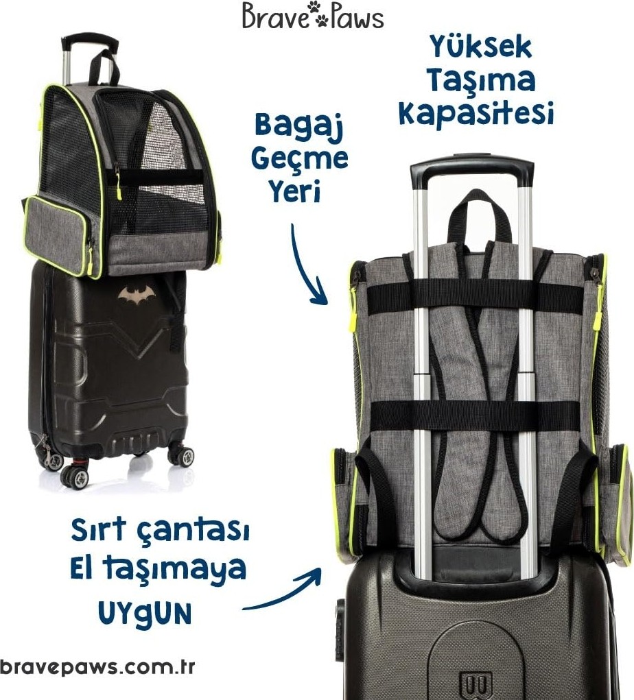 Die Grup Brave Paws Kedi Köpek Çantası Yıkanabilir ve Hava Alan Piramit Model (Gri) görsel 3