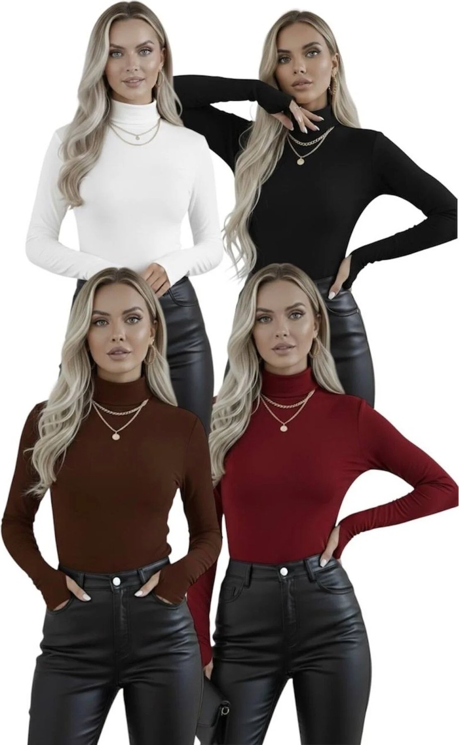 Hashtag Kadın Balıkçı Yaka Parmak Detaylı Body 4'lü Set Viskon Kumaş