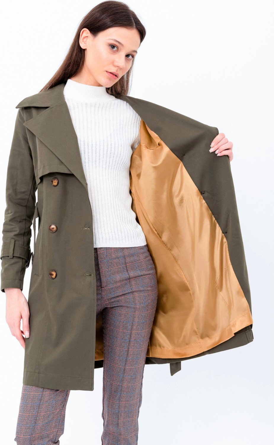 Pastelastore %100 Pamuk Gabardin Midi (95CM) Astarlı Kemerli Kadın Trençkot 1113