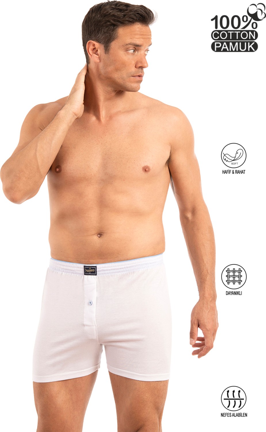 Özkan Underwear 0041 Erkek Şardonlu Pamuklu Düğmeli Penye Boxer