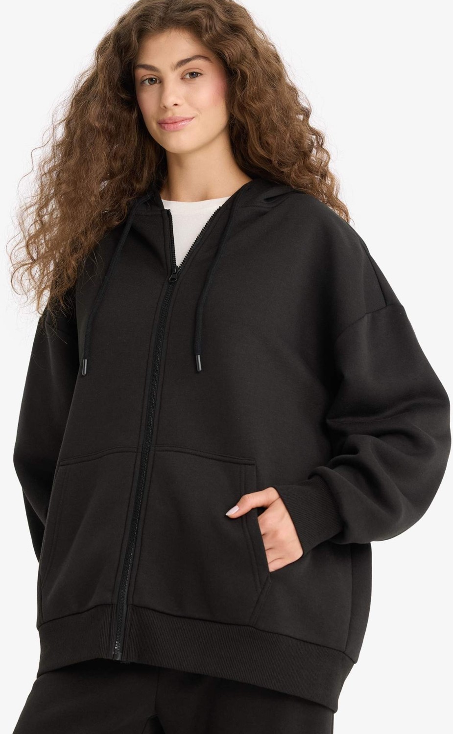 DeFacto Oversize Geniş Kalıp Kapüşonlu Fermuarlı Sweatshirt V4233AZ25WN görsel 6
