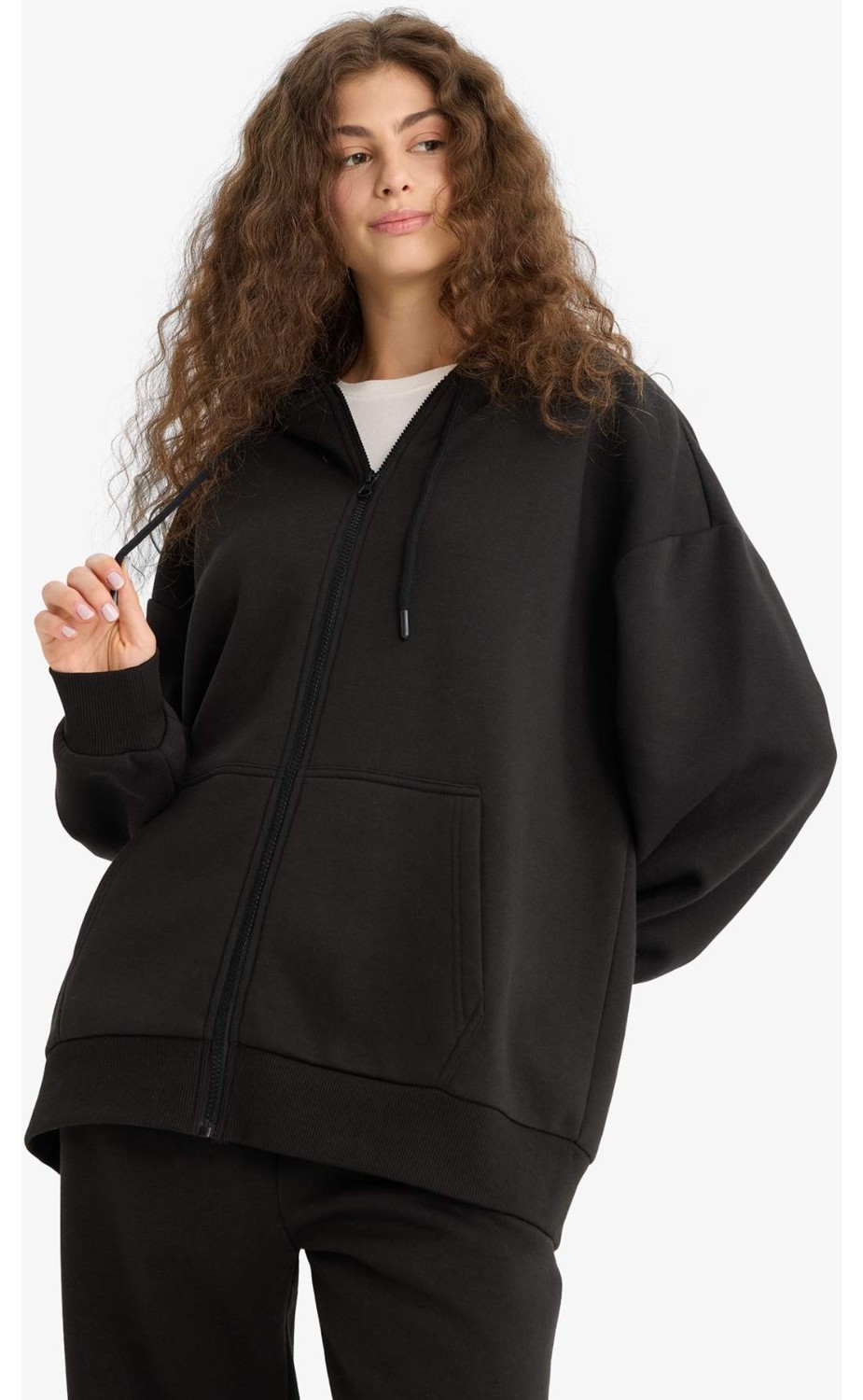 DeFacto Oversize Geniş Kalıp Kapüşonlu Fermuarlı Sweatshirt V4233AZ25WN görsel 8