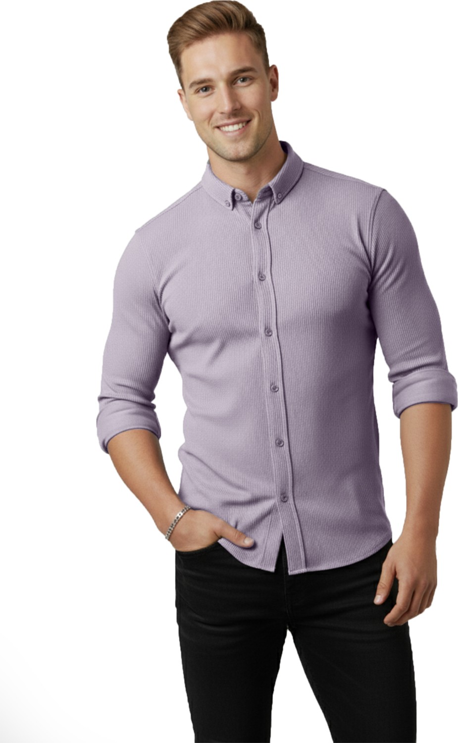 Deepsea Erkek Siyah Likralı Kumaşı Fitilli Slim Fit Uzun Kollu Gömlek 2500805