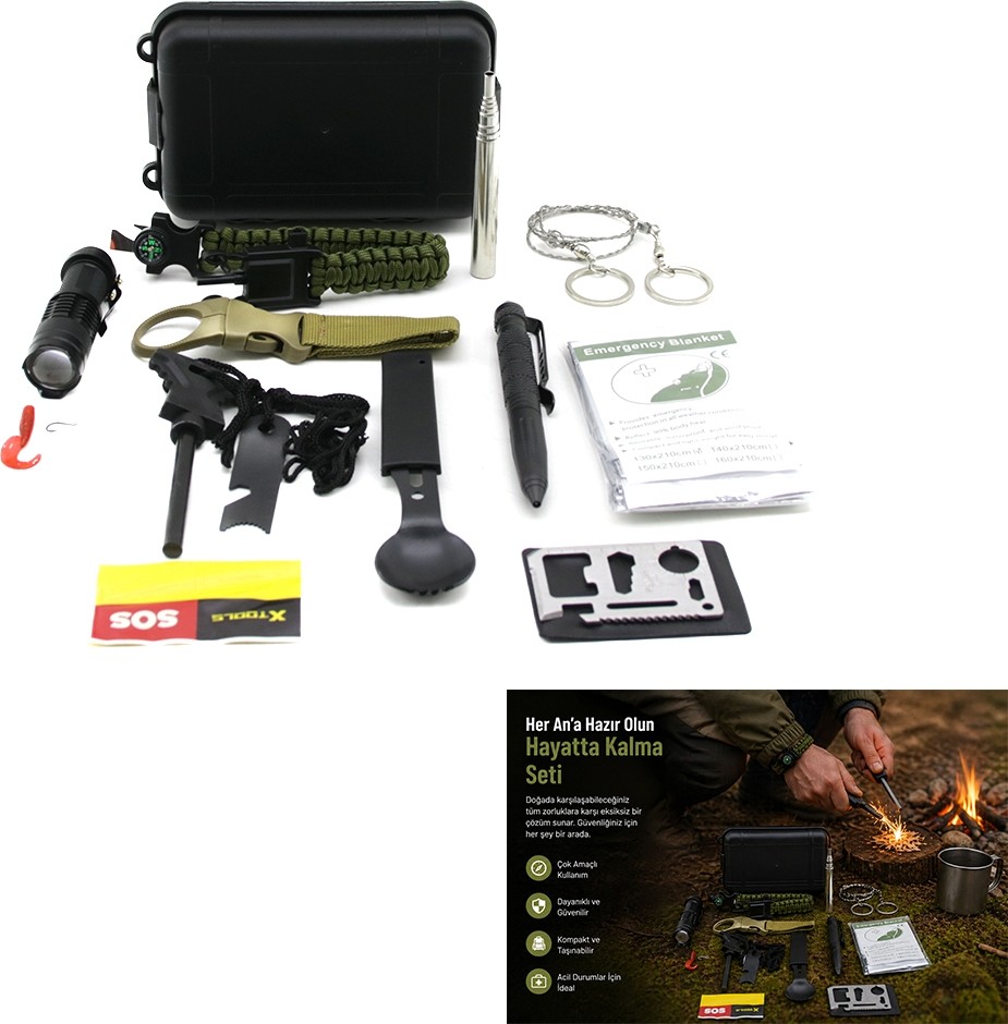 TeknoKapsül 12 Parça Kamp ve Hayatta Kalma Seti (Survival Kit) görsel 2