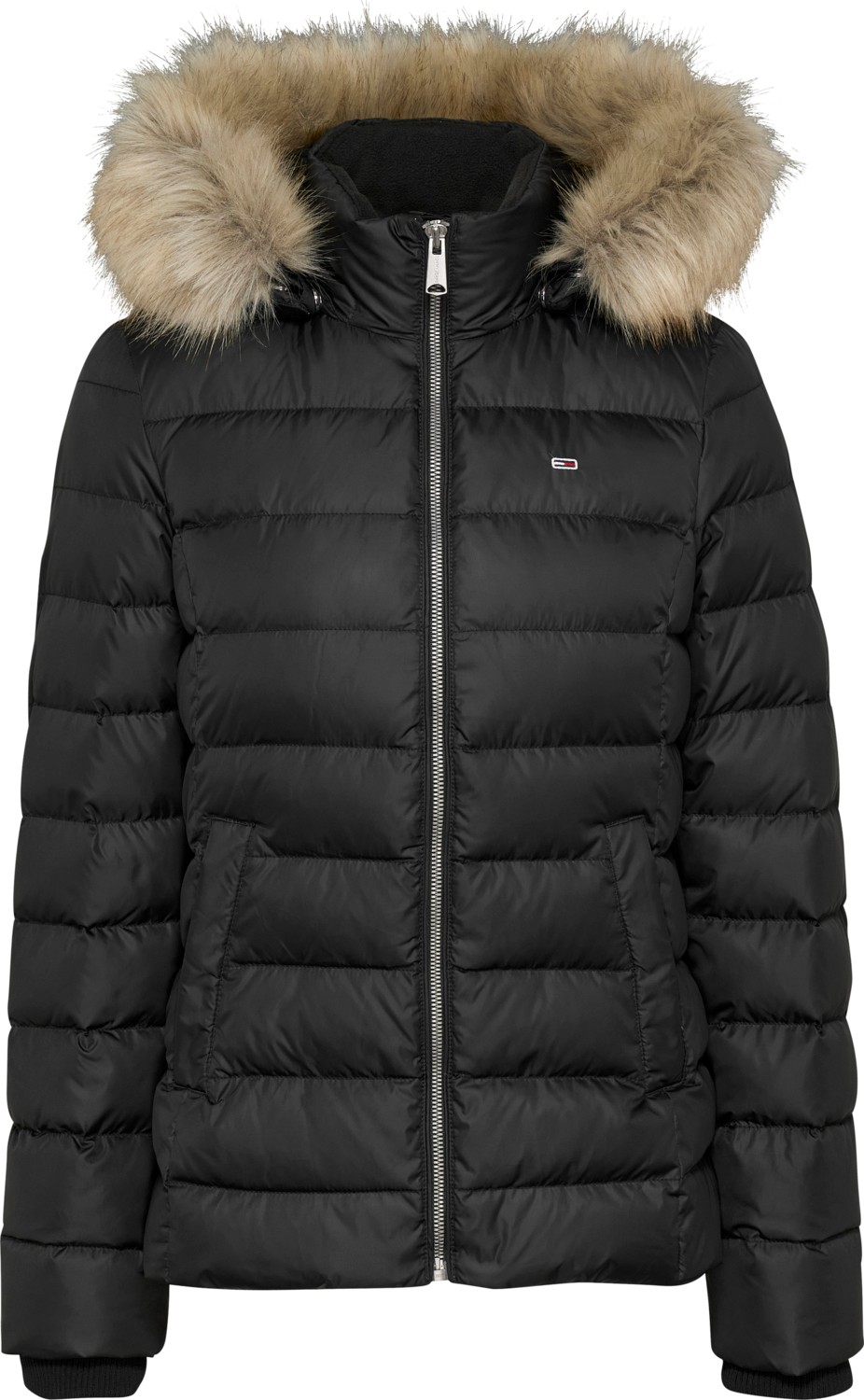 Tommy Hilfiger Kadın / Kız Marka Logolu Kapüşonlu Şık Görünümlü Full Fermuarlı Günlük Kullanıma Uygun Siyah Mont DW0DW18312-BDS