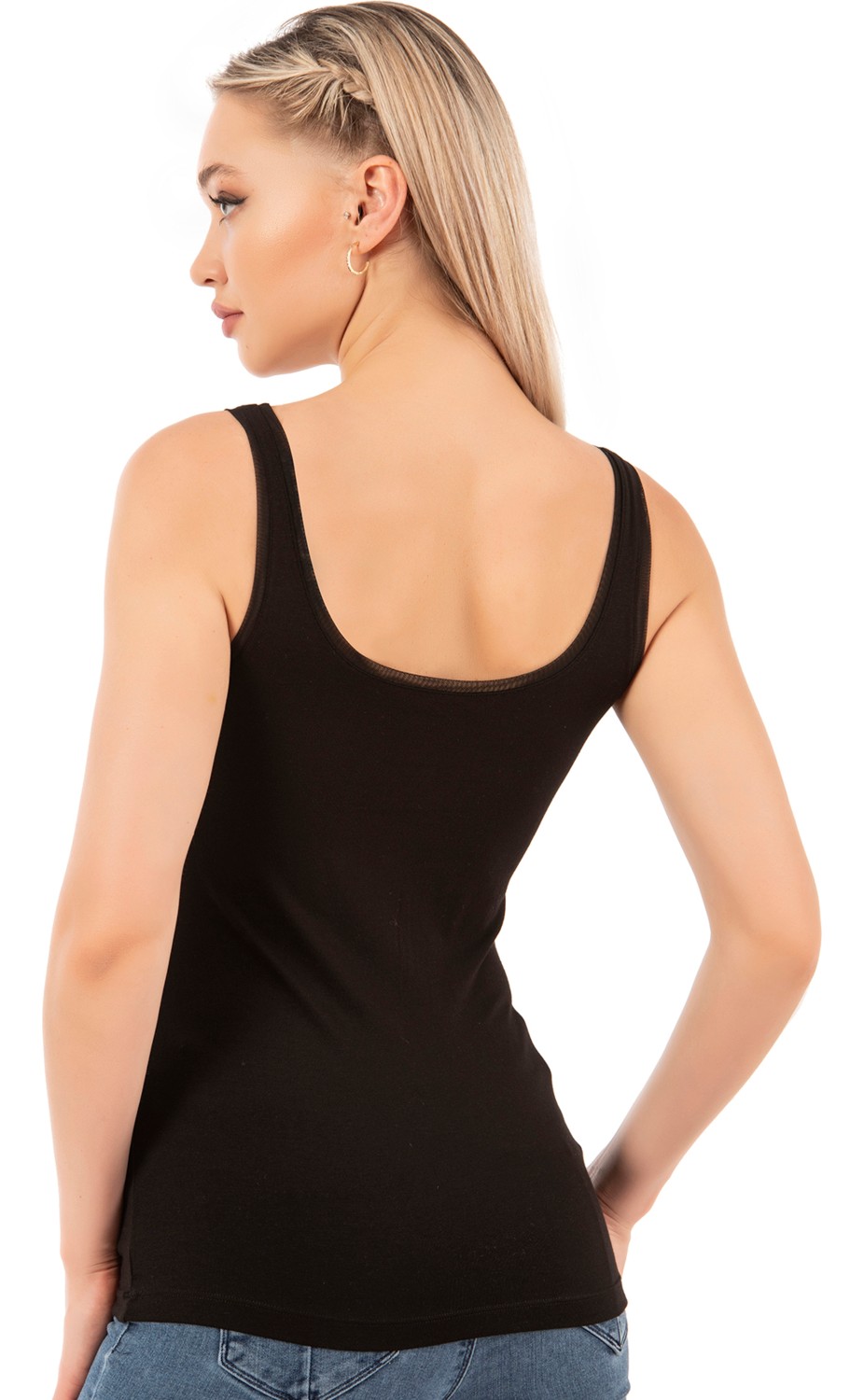 Özkan Underwear Özkan 25493 Kadın Premium Kumaş Modal Pamuklu Likralı Tül Biyeli Kalın Askılı Atlet görsel 7