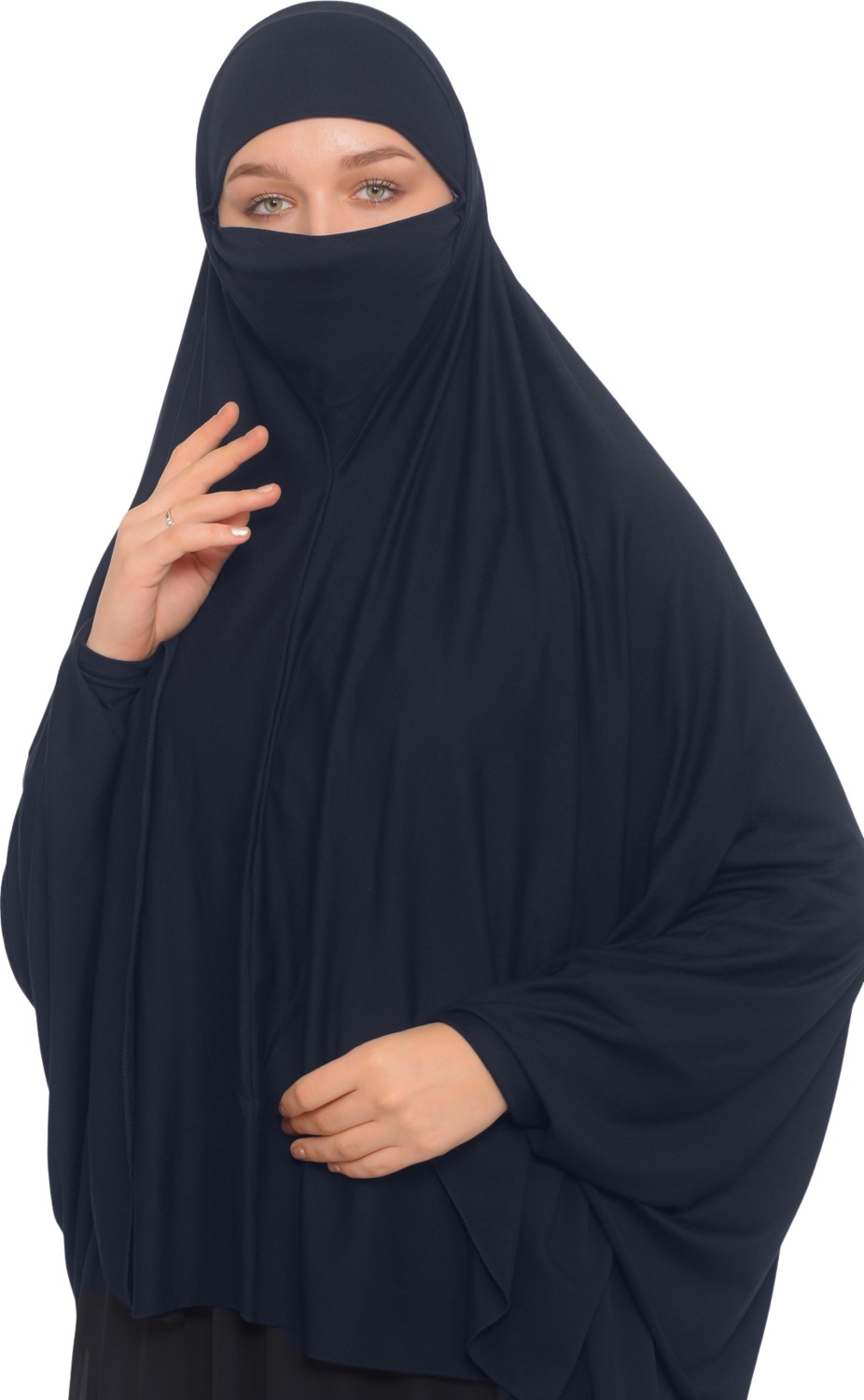 Altobeh Kollu Sufle Çarşaf Üstü Peçeli Pratik Tesettür Hijab - Nikaplı Namaz Örtüsü - Siyah görsel 7