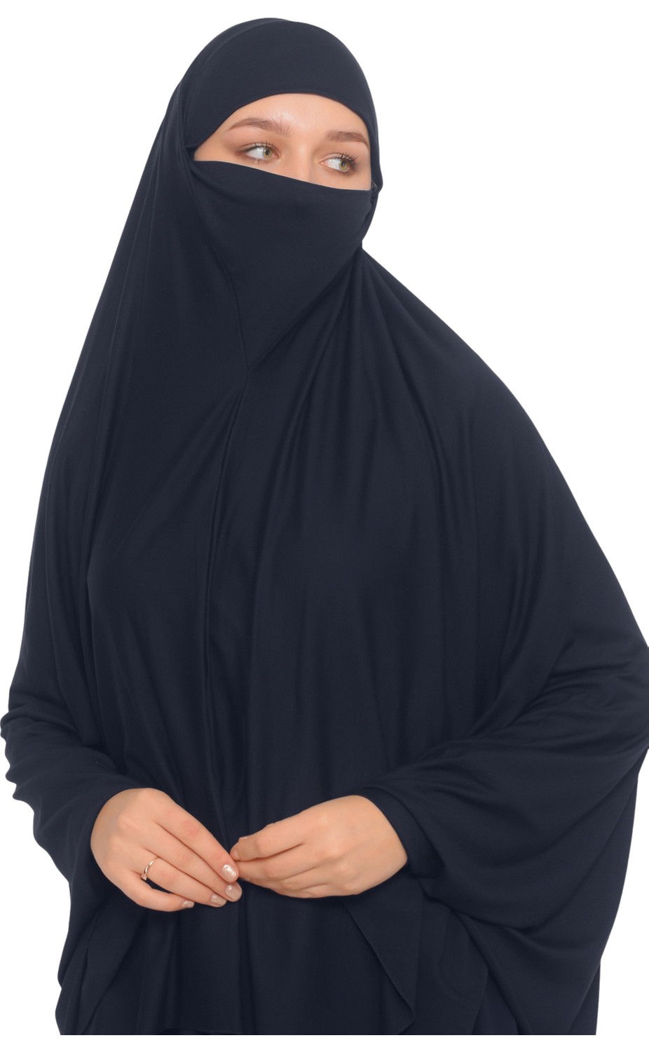Altobeh Kollu Sufle Çarşaf Üstü Peçeli Pratik Tesettür Hijab - Nikaplı Namaz Örtüsü - Siyah görsel 8