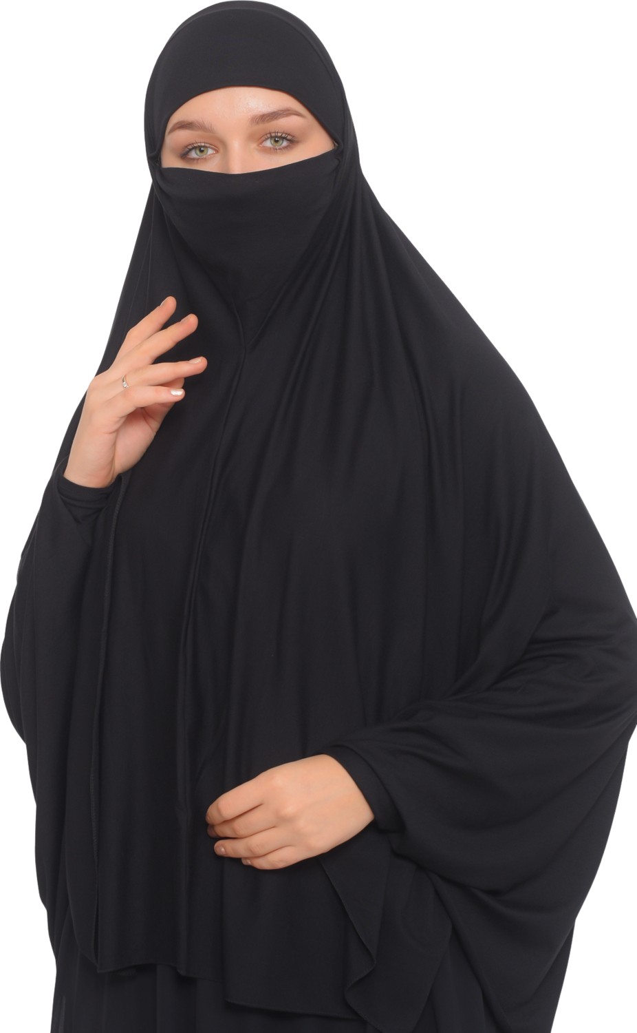 Altobeh Kollu Sufle Çarşaf Üstü Peçeli Pratik Tesettür Hijab - Nikaplı Namaz Örtüsü - Siyah